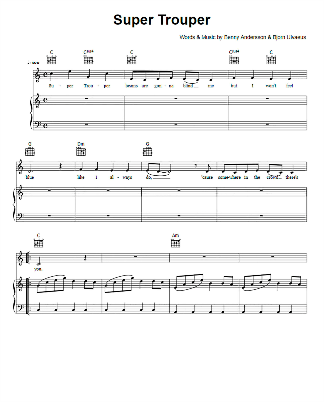 Super Trouper Piano Sheet Music Page 1 Free PDF