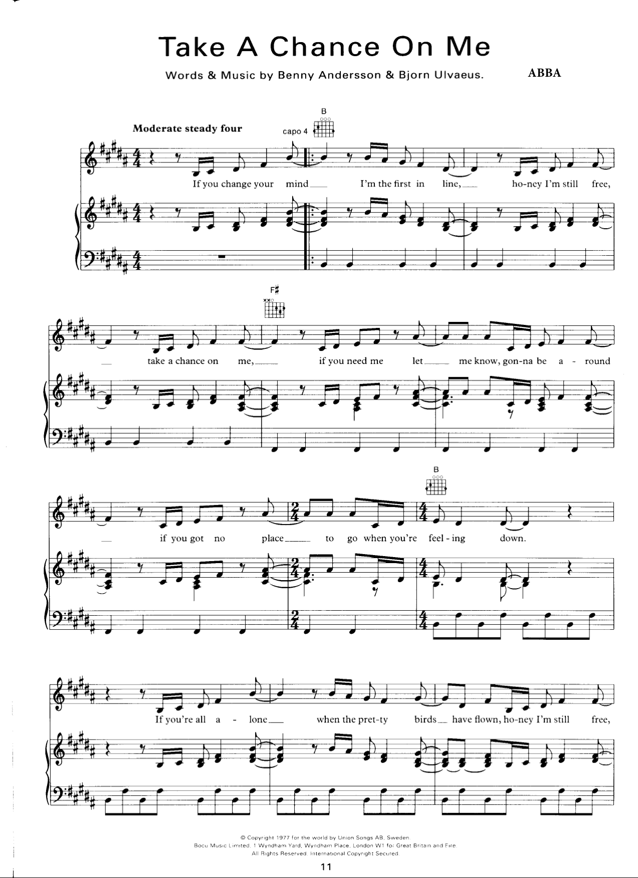 Take A Chance On Me Piano Sheet Music Page 1 Free PDF