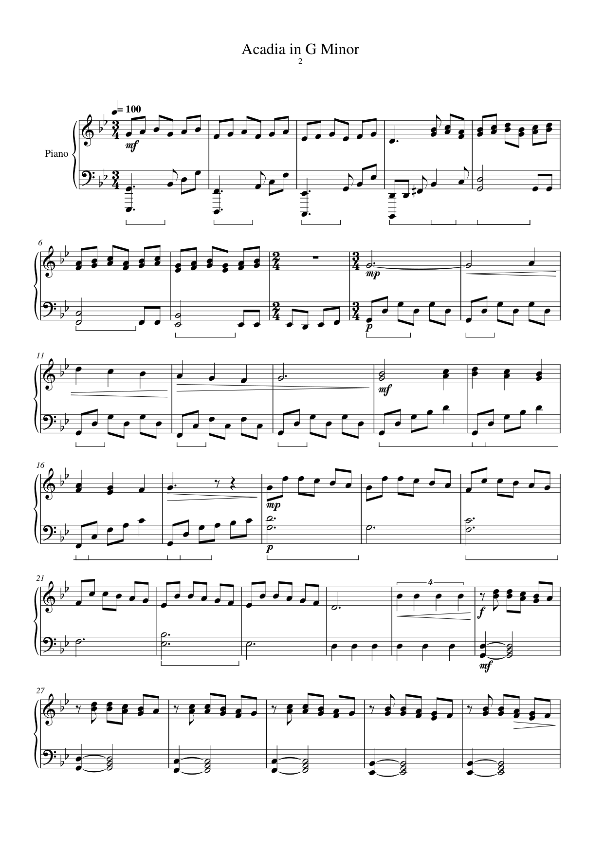 Acadia in G Minor Piano Sheet Music Page 1 Free PDF
