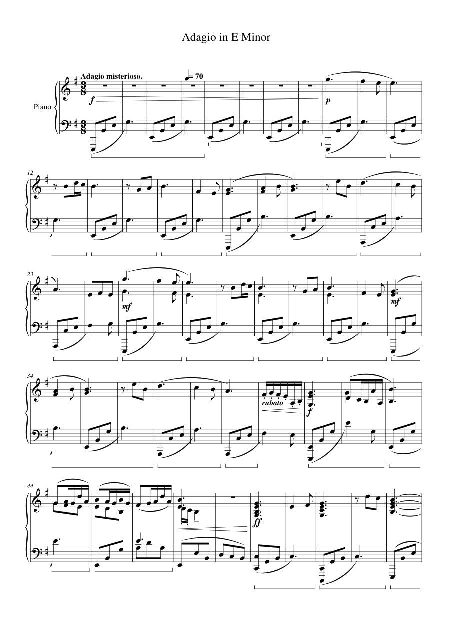 Adagio in E Minor Piano Sheet Music Page 1 Free PDF