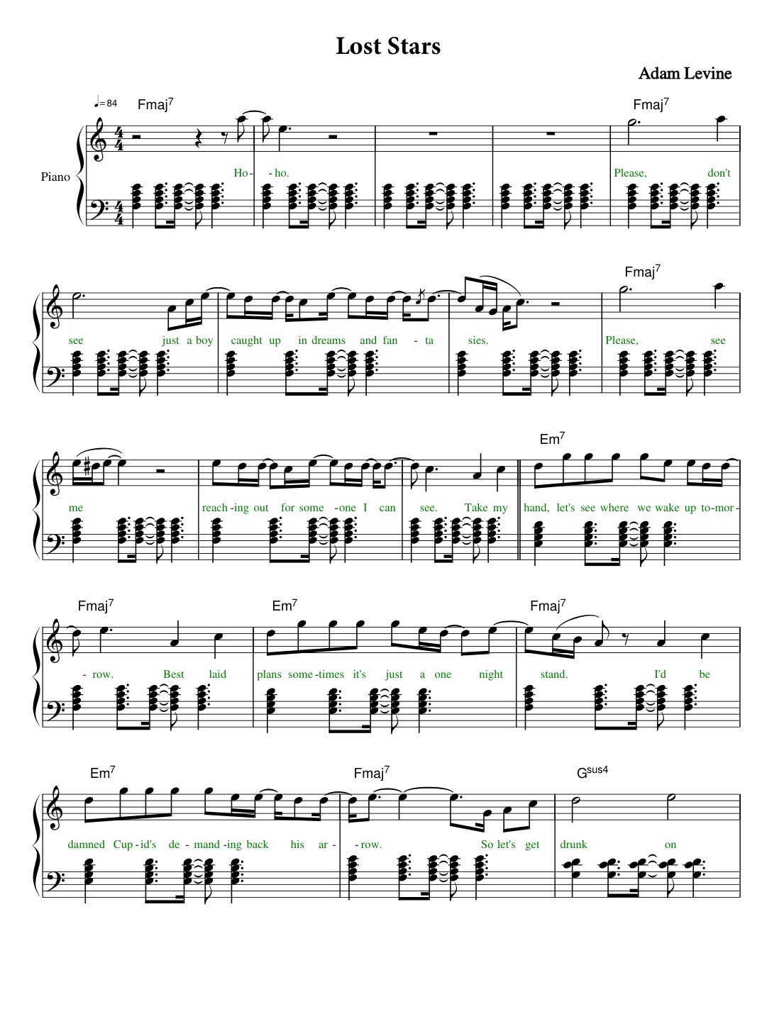 Lost Stars Piano Sheet Music Free PDF