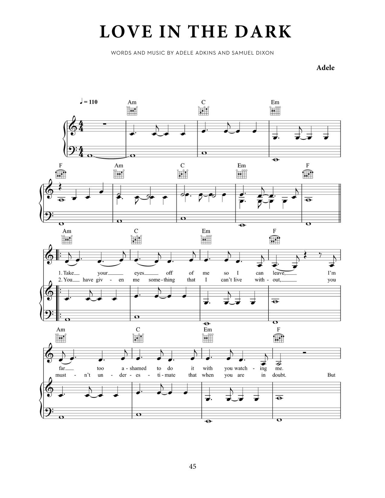 Love In The Dark Piano Sheet Music Page 1 Free PDF