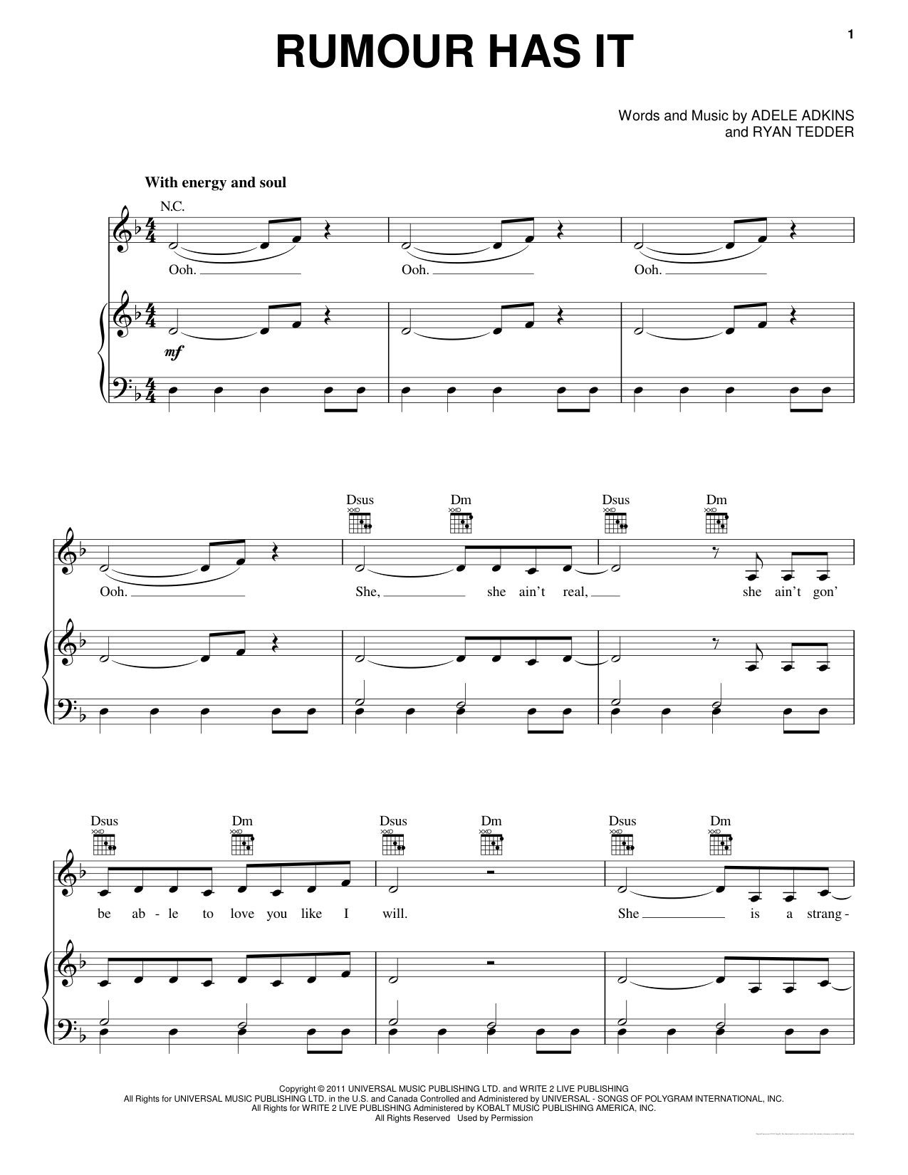 Rumour Has It Piano Sheet Music Page 1 Free PDF