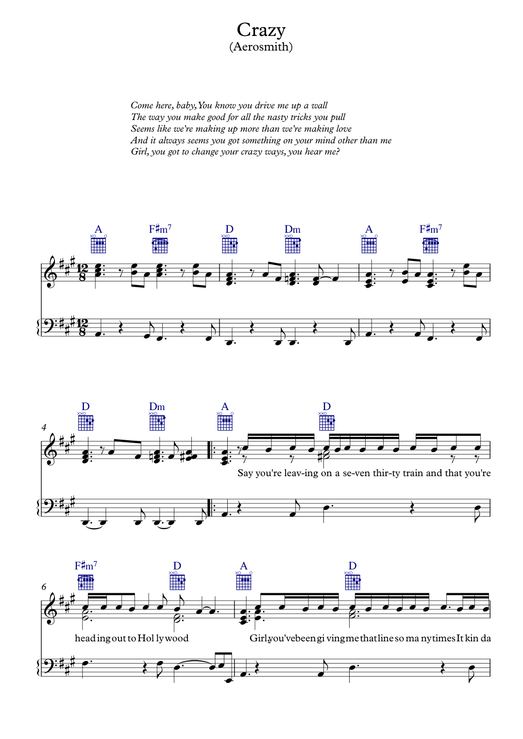 Crazy Piano Sheet Music Score Preview