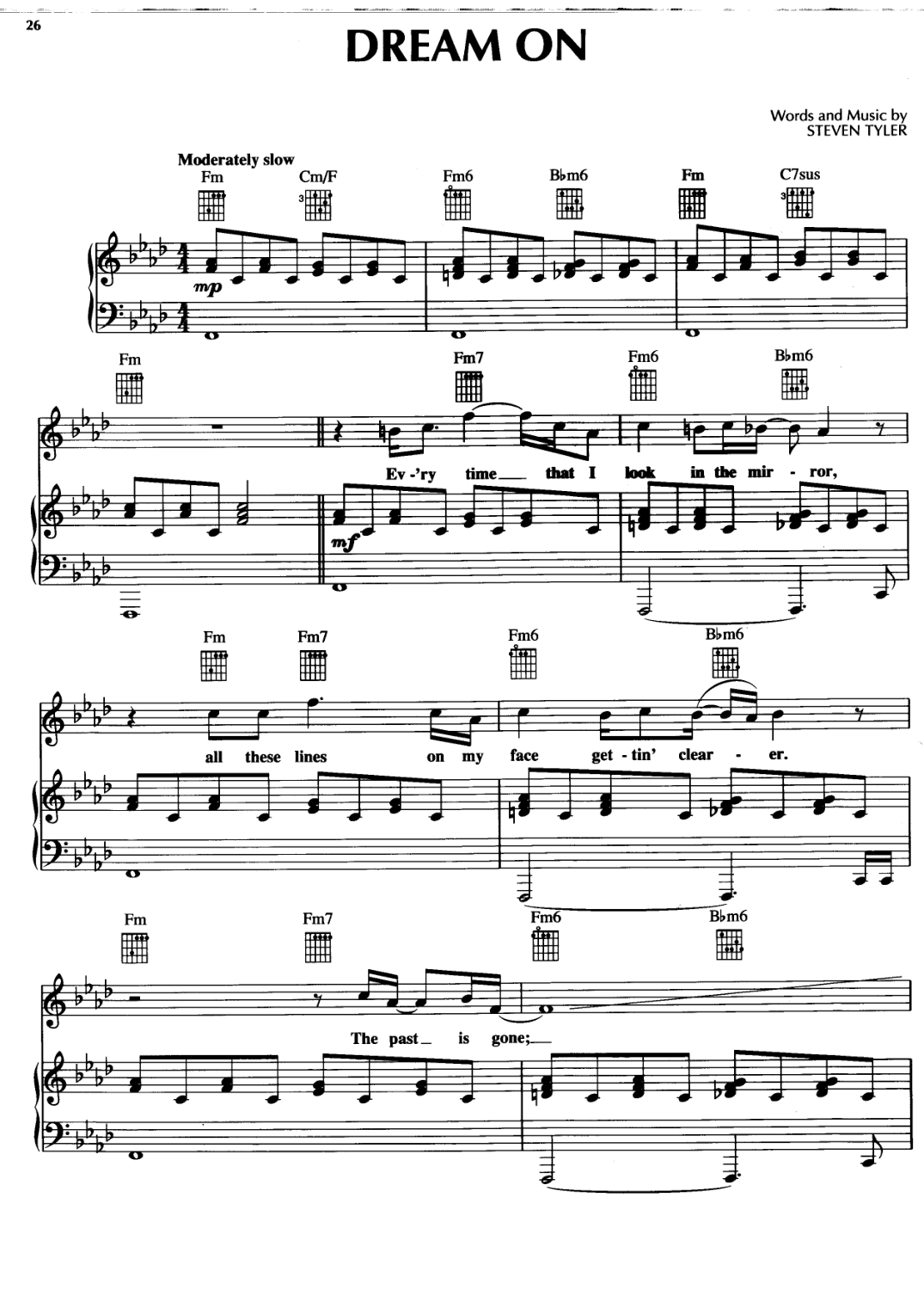 Dream On Piano Sheet Music Score Page 1