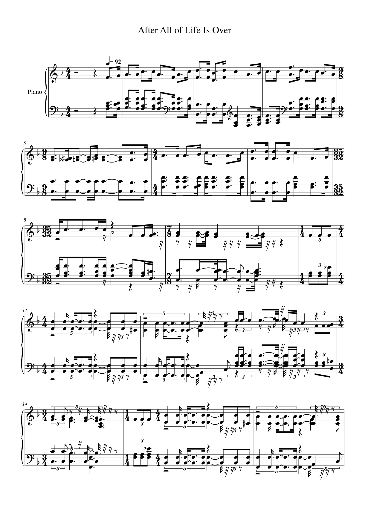 After All of Life Is Over Piano Sheet Music Page 1 Free PDF