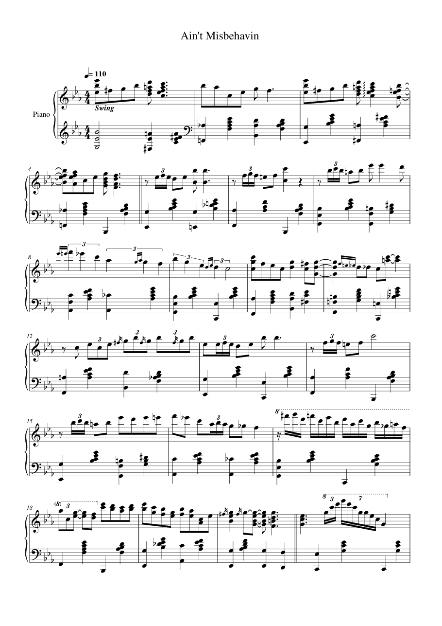 Ain't Misbehavin Piano Sheet Music Page 1 Free PDF