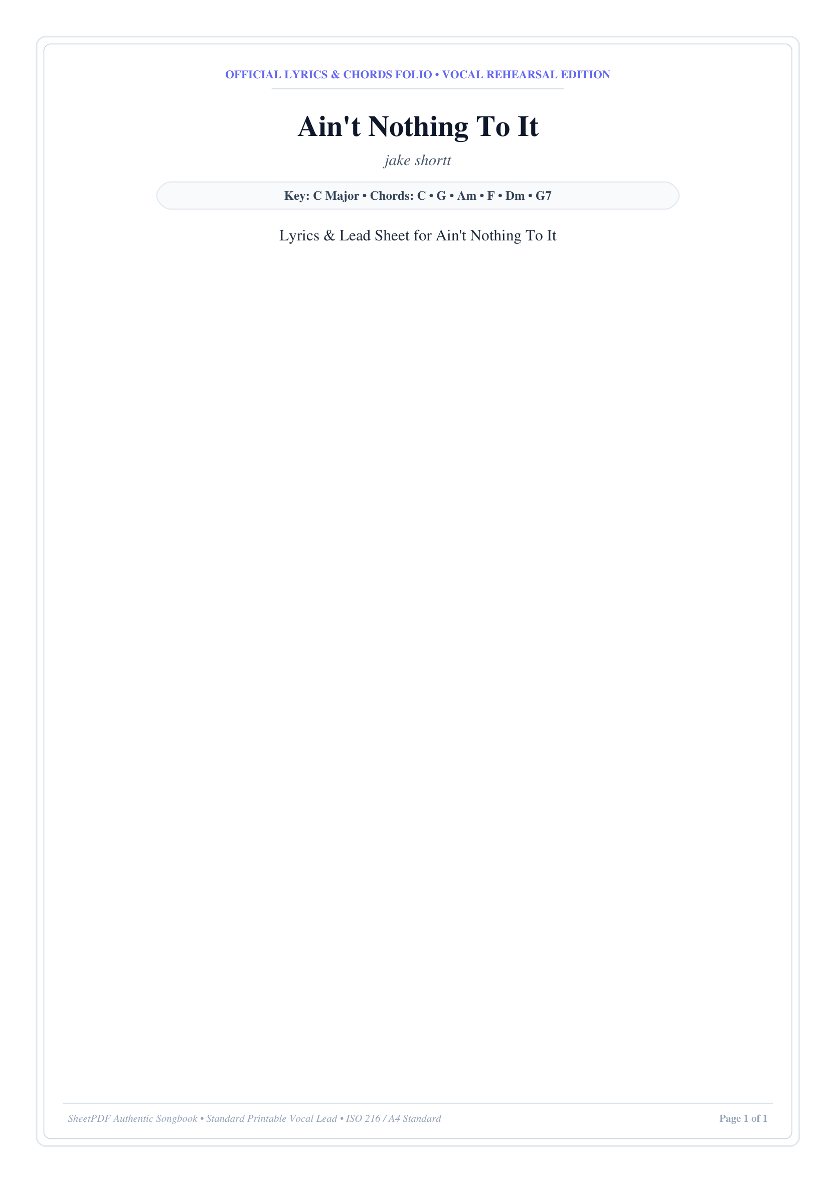 Ain't Nothing To It Piano Sheet Music Score Page 1