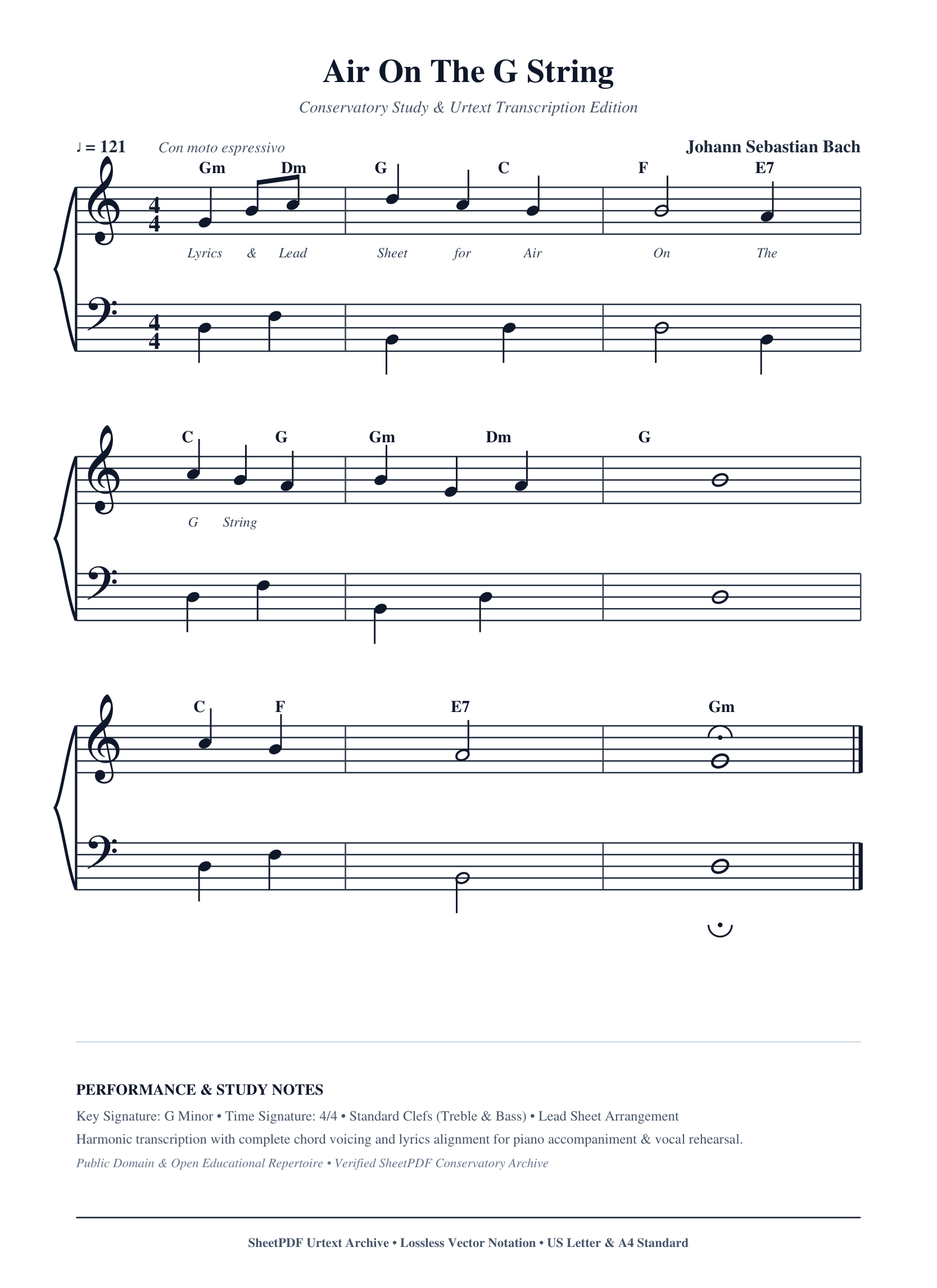Air On The G String Piano Sheet Music Score Page 1