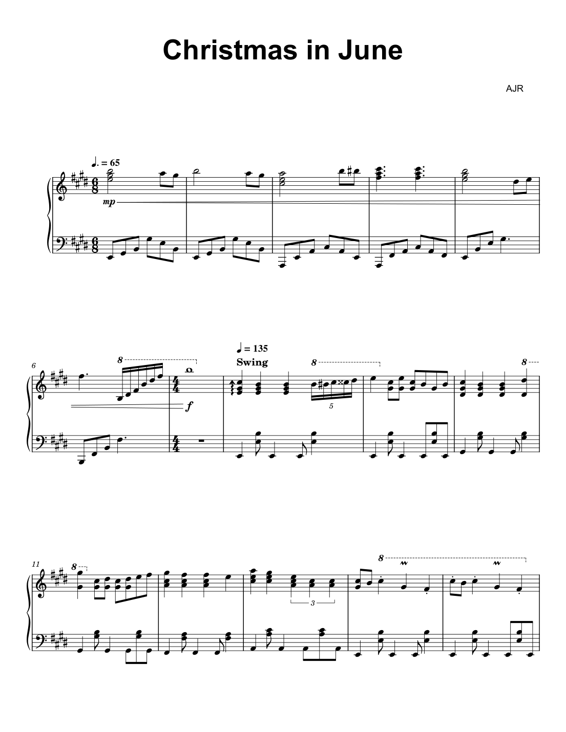 Christmas In June Piano Sheet Music Free PDF