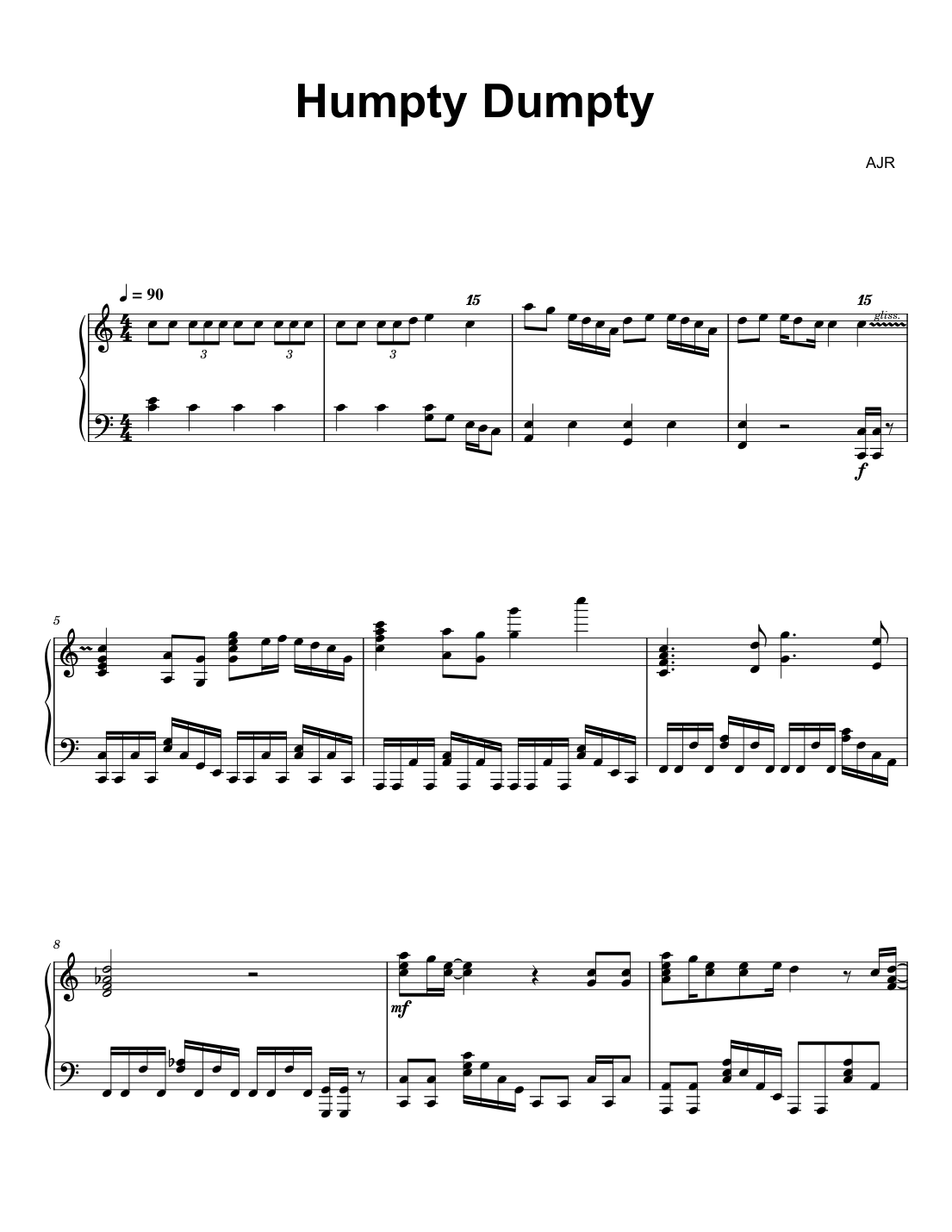 Humpty Dumpty Piano Sheet Music Score Page 1