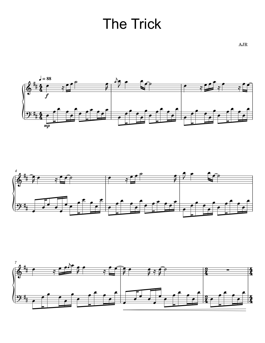 The Trick Piano Sheet Music Score Page 1