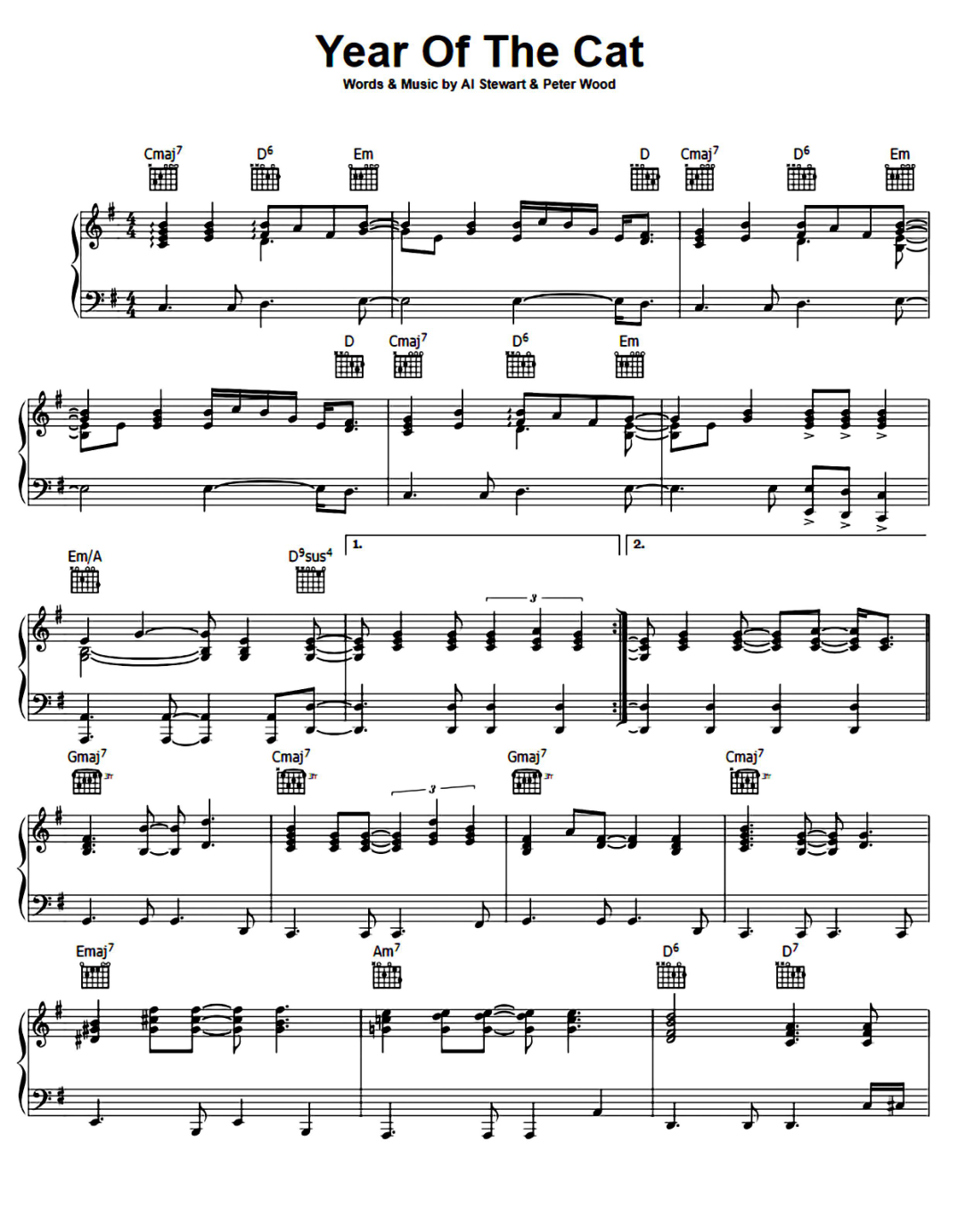 Year Of The Cat Piano Sheet Music Page 1 Free PDF