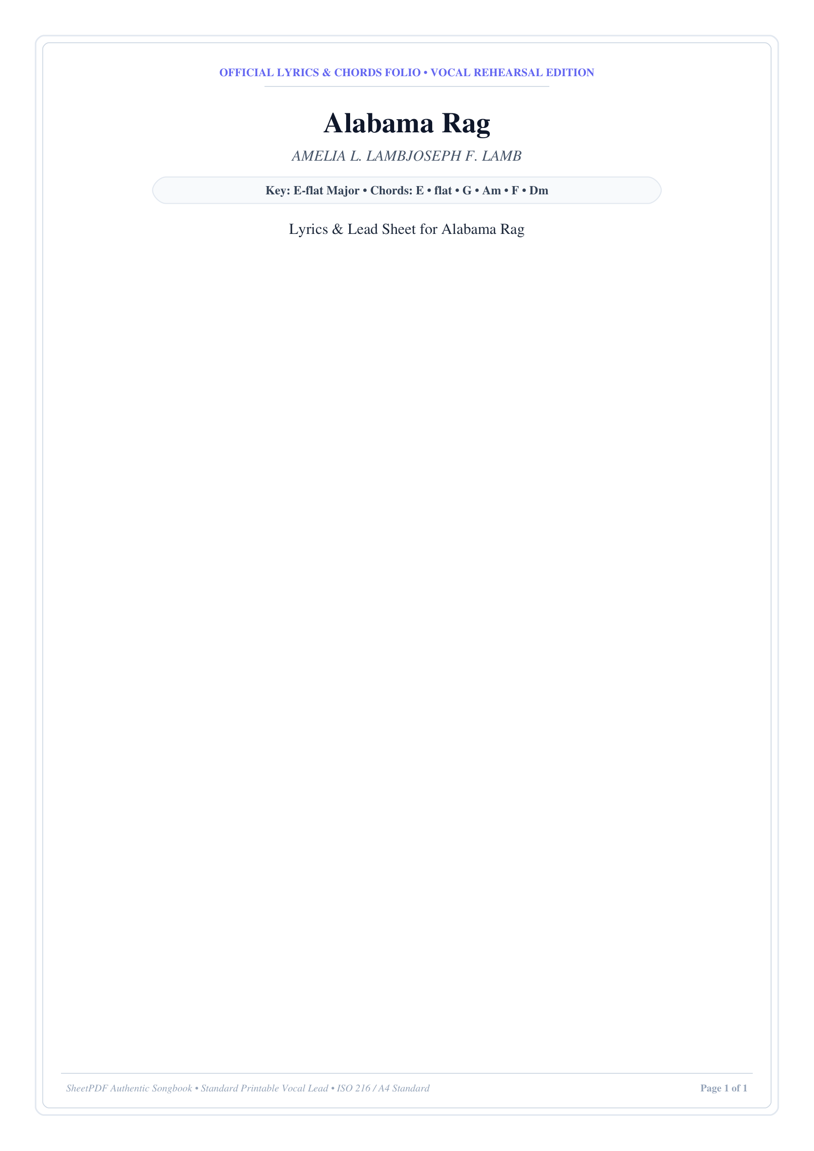 Alabama Rag Piano Sheet Music Page 1 Free PDF