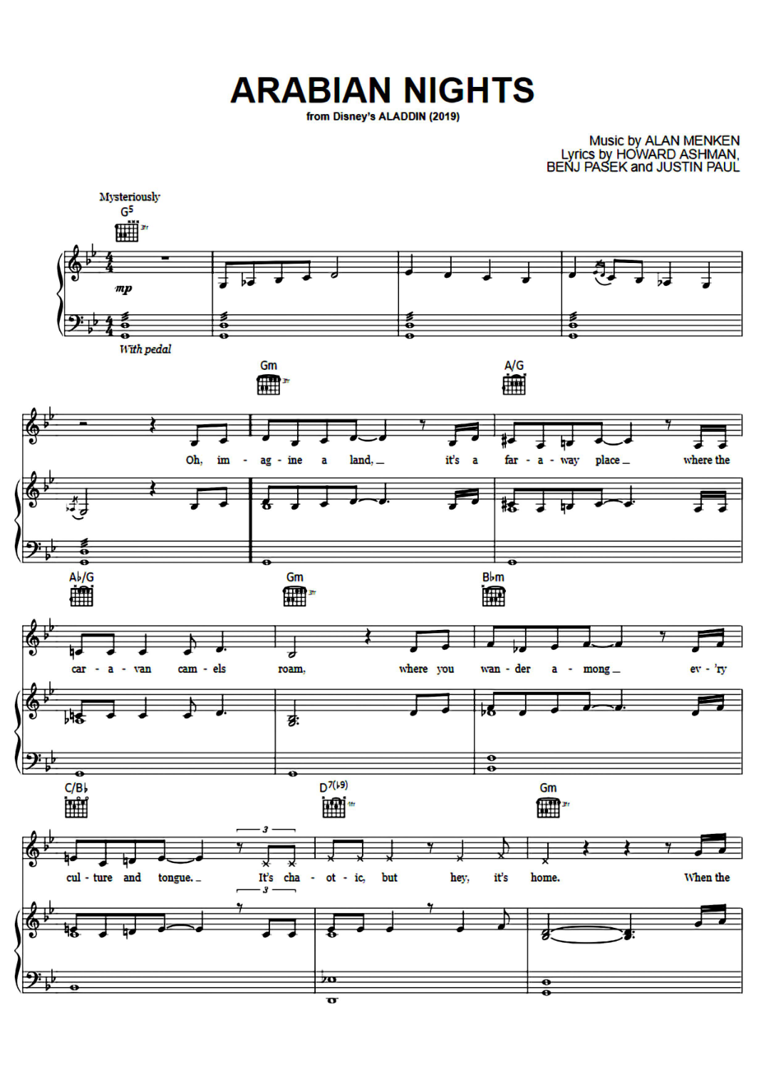 Arabian Nights Piano Sheet Music Score Preview