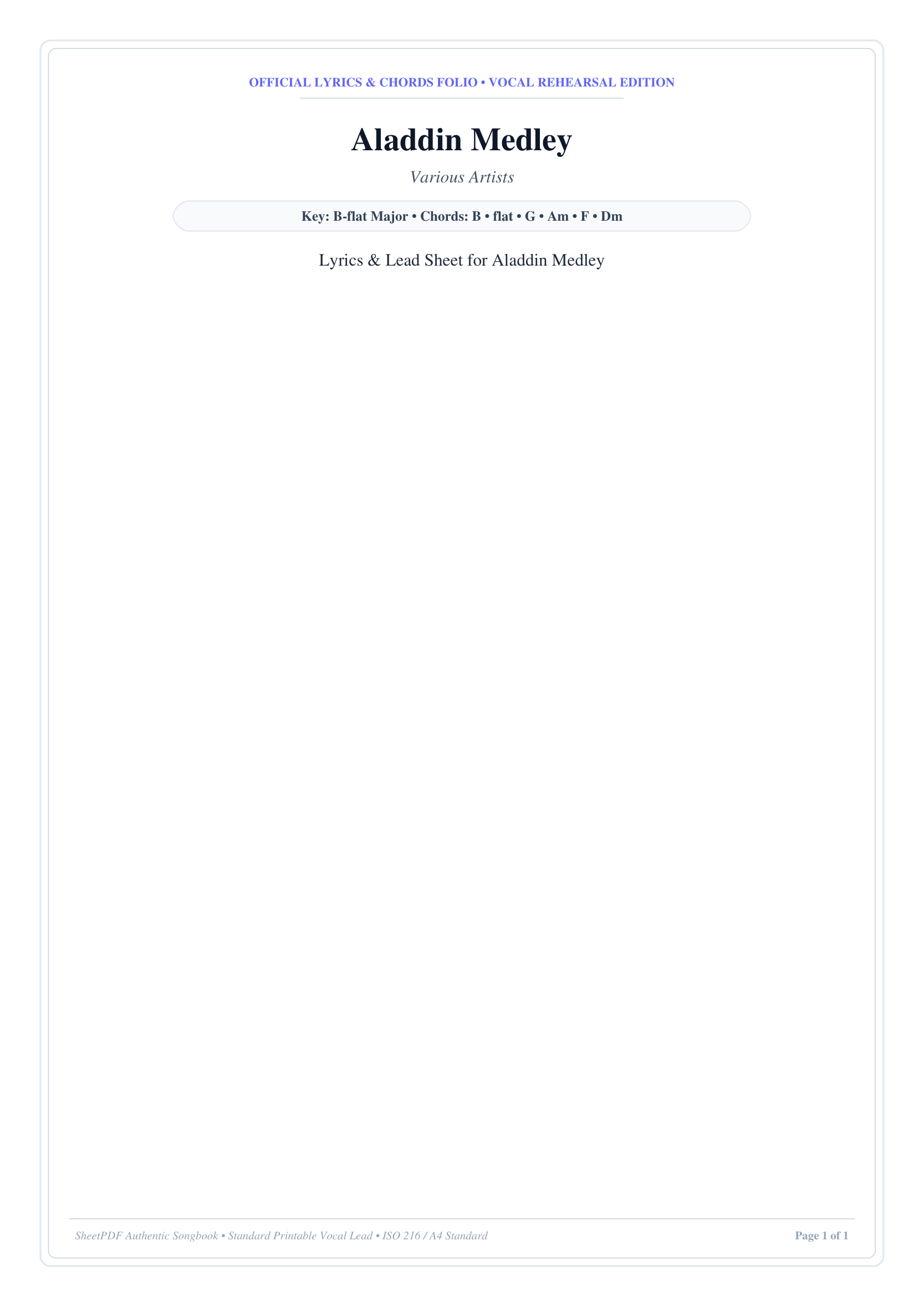 Aladdin Medley Piano Sheet Music Page 1 Free PDF