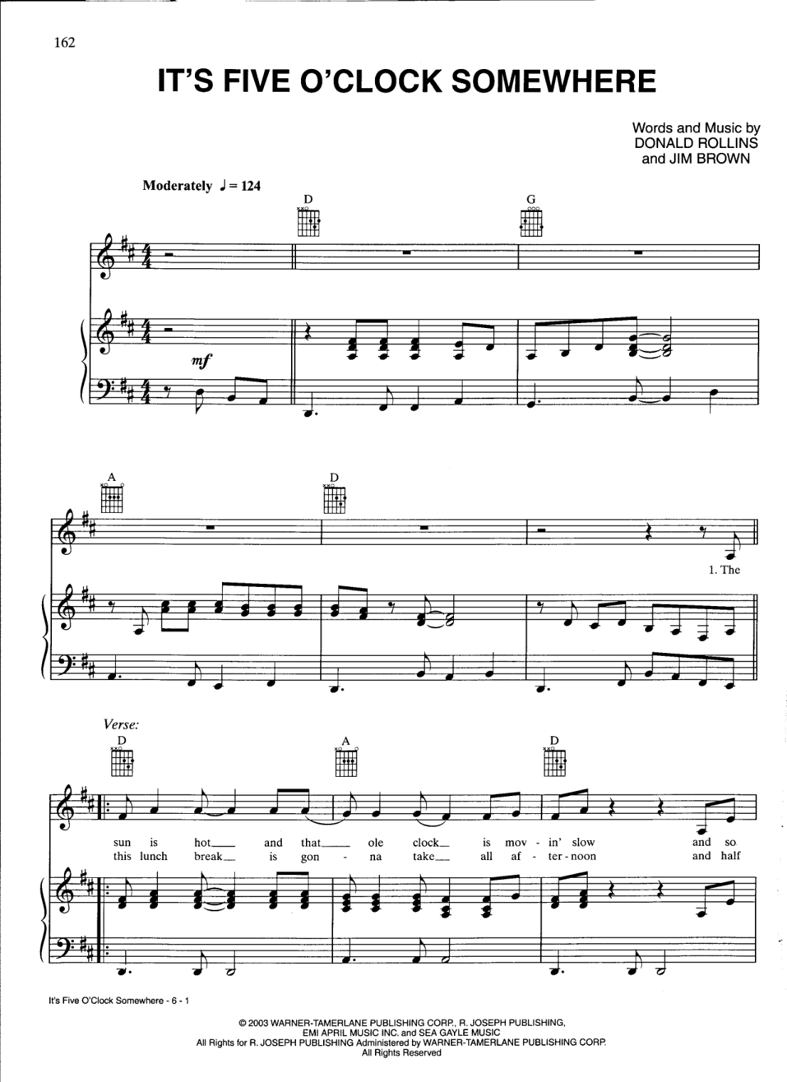It's Five O'Clock Somewhere Piano Sheet Music Page 1 Free PDF