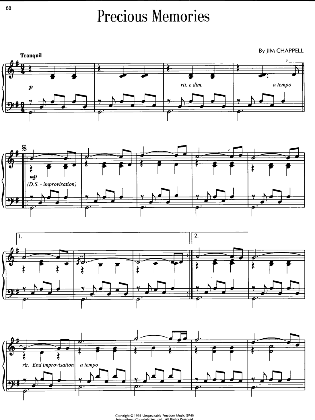 Precious Memories Piano Sheet Music Page 1 Free PDF