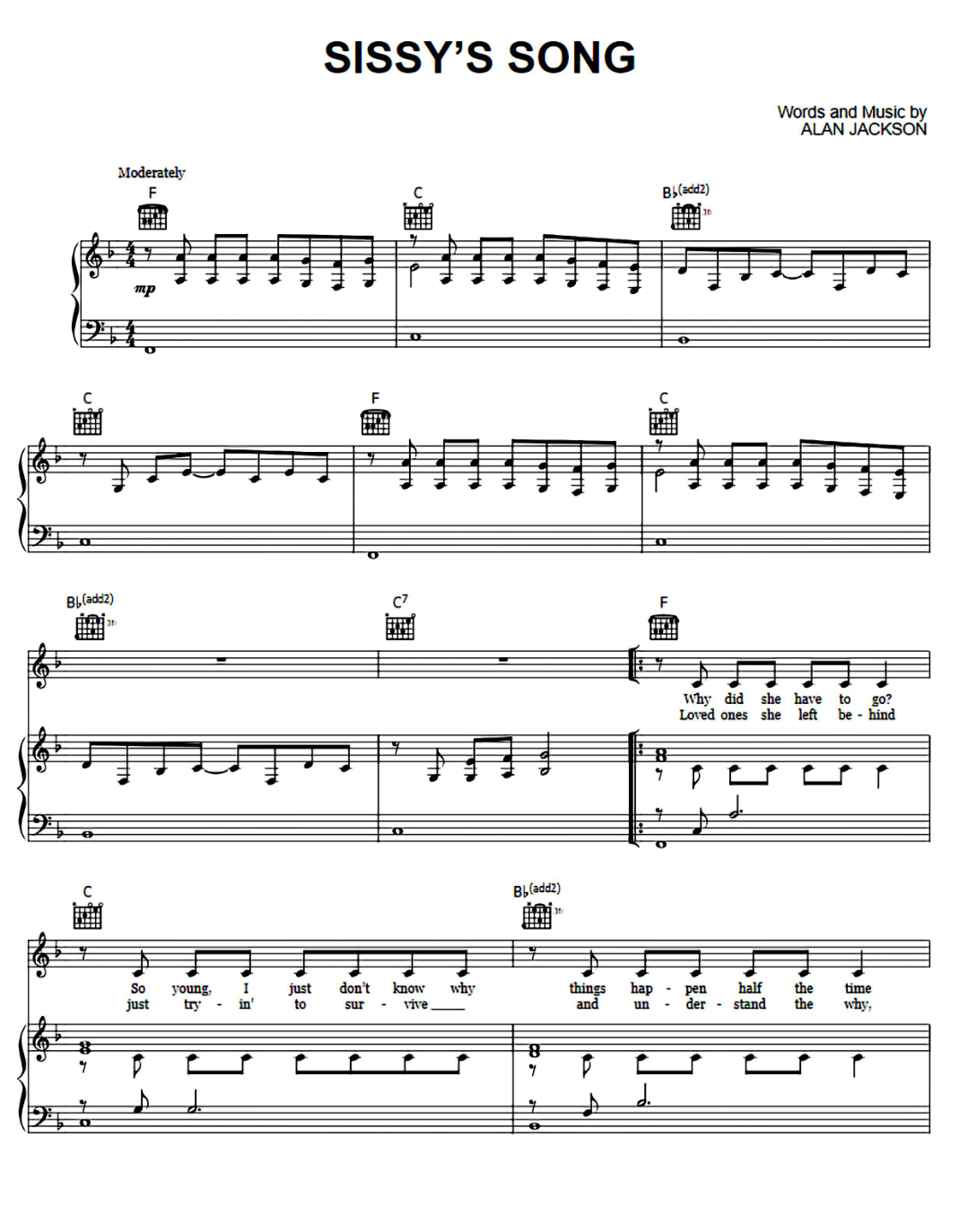 Sissy's Song Piano Sheet Music Page 1 Free PDF