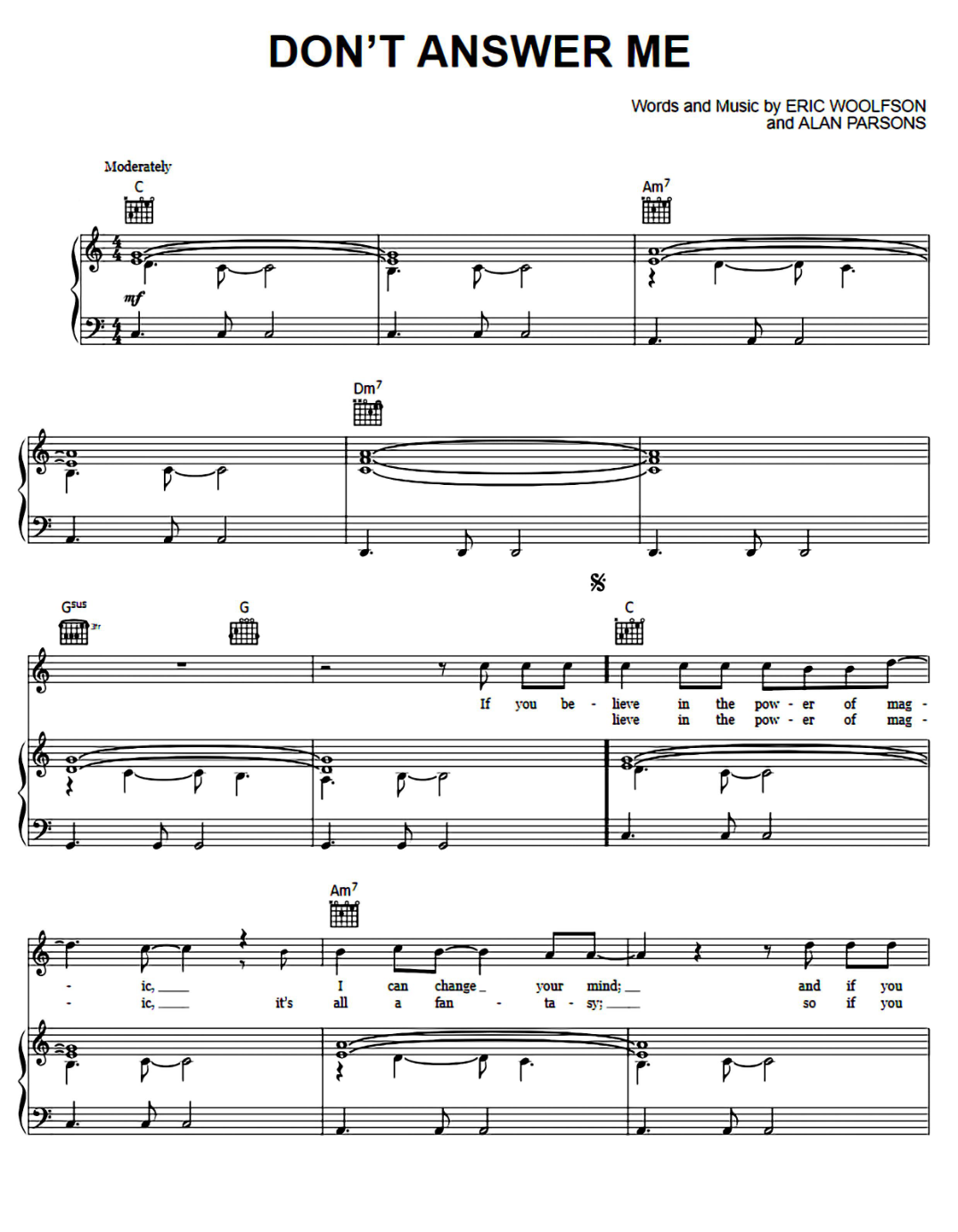 Don't Answer Me Piano Sheet Music Page 1 Free PDF
