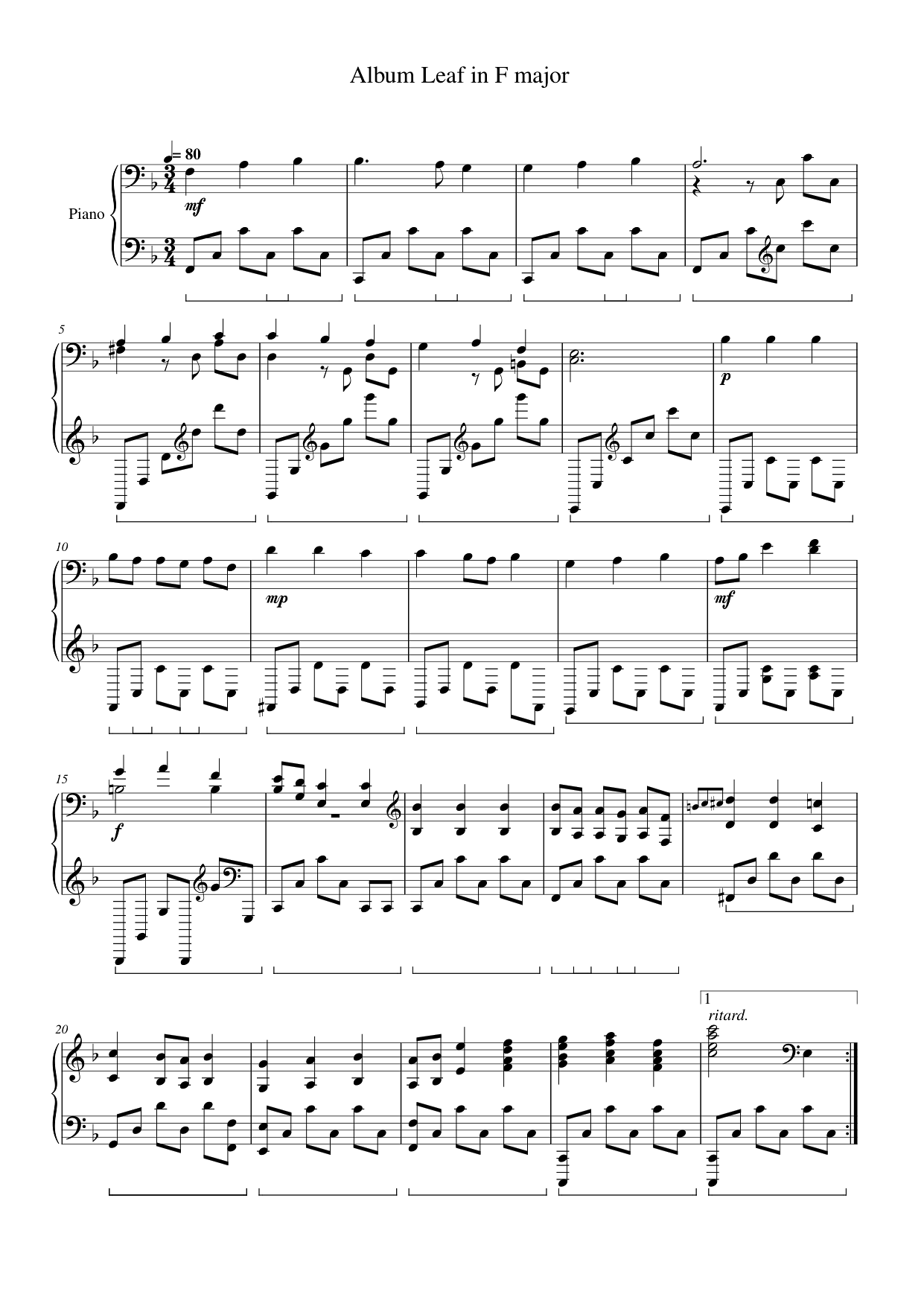 Album Leaf in F major Piano Sheet Music Page 1 Free PDF