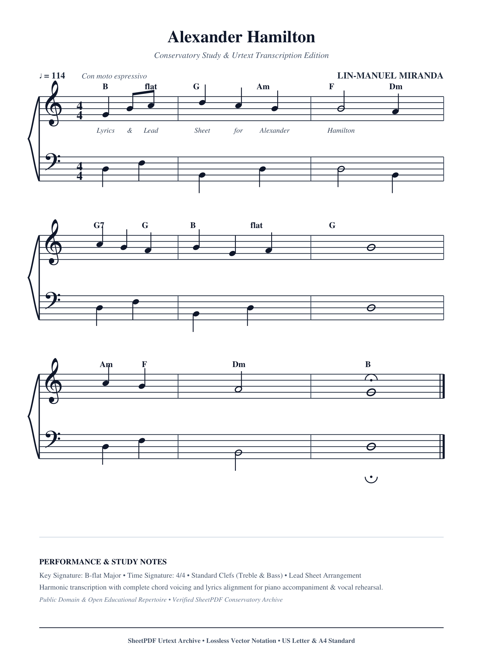 Alexander Hamilton Piano Sheet Music Page 1 Free PDF