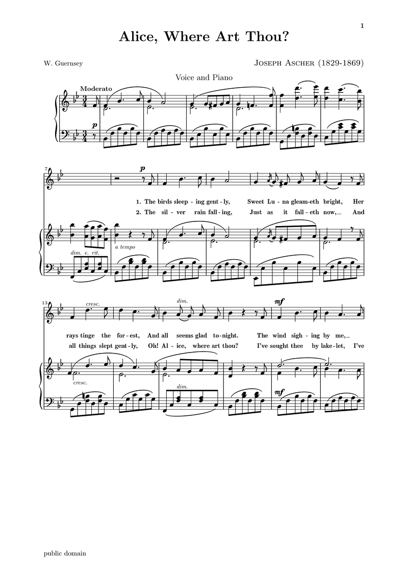 Alice Piano Sheet Music Page 1 Free PDF