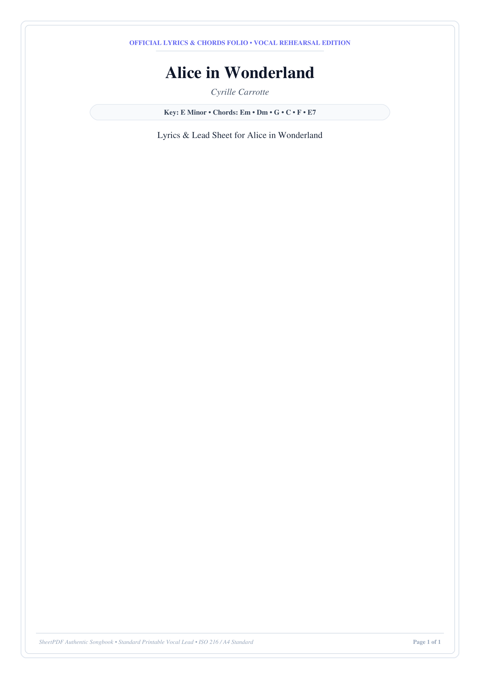 Alice in Wonderland Piano Sheet Music Page 1 Free PDF