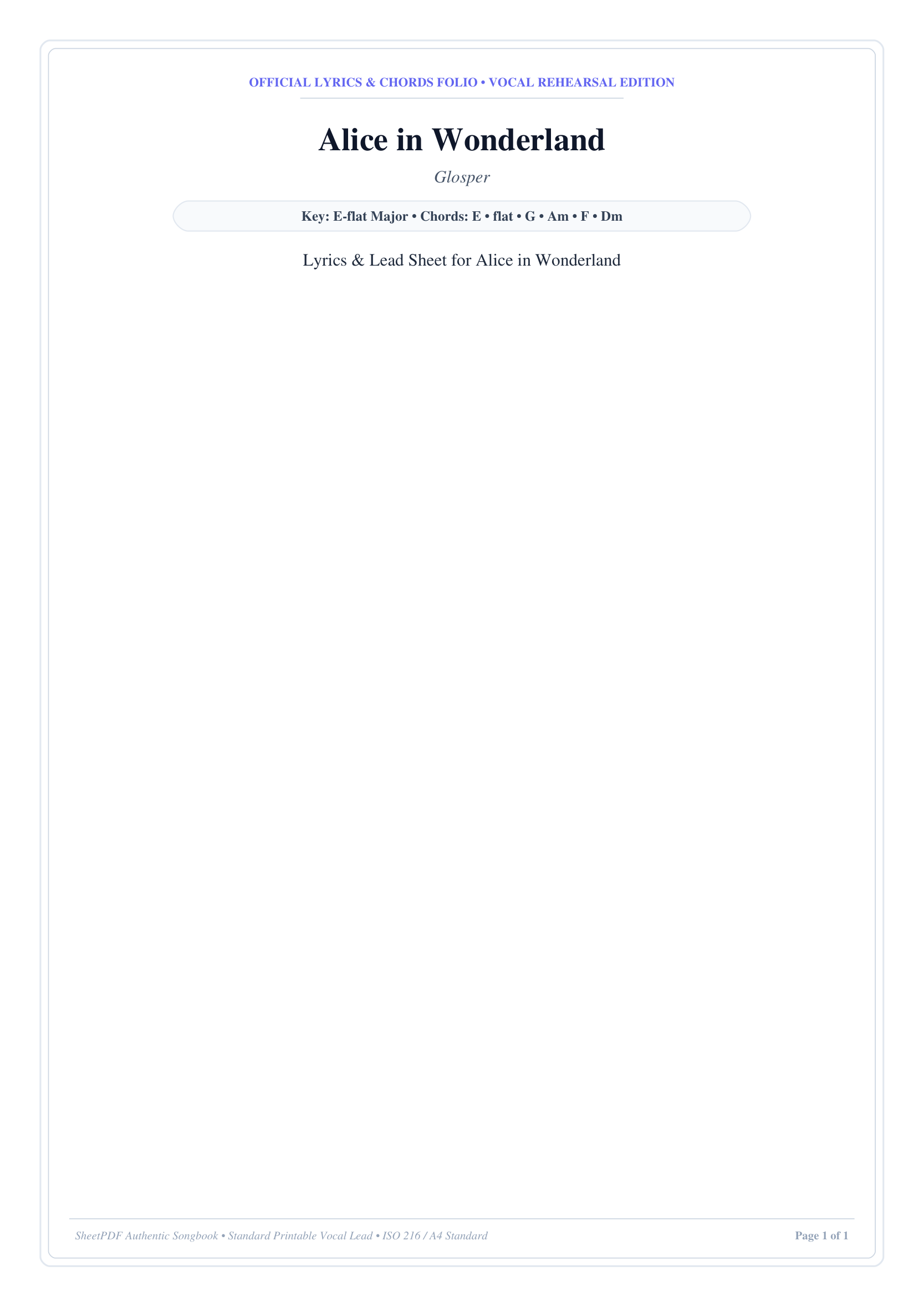 Alice in Wonderland Lyrics & Chords Folio