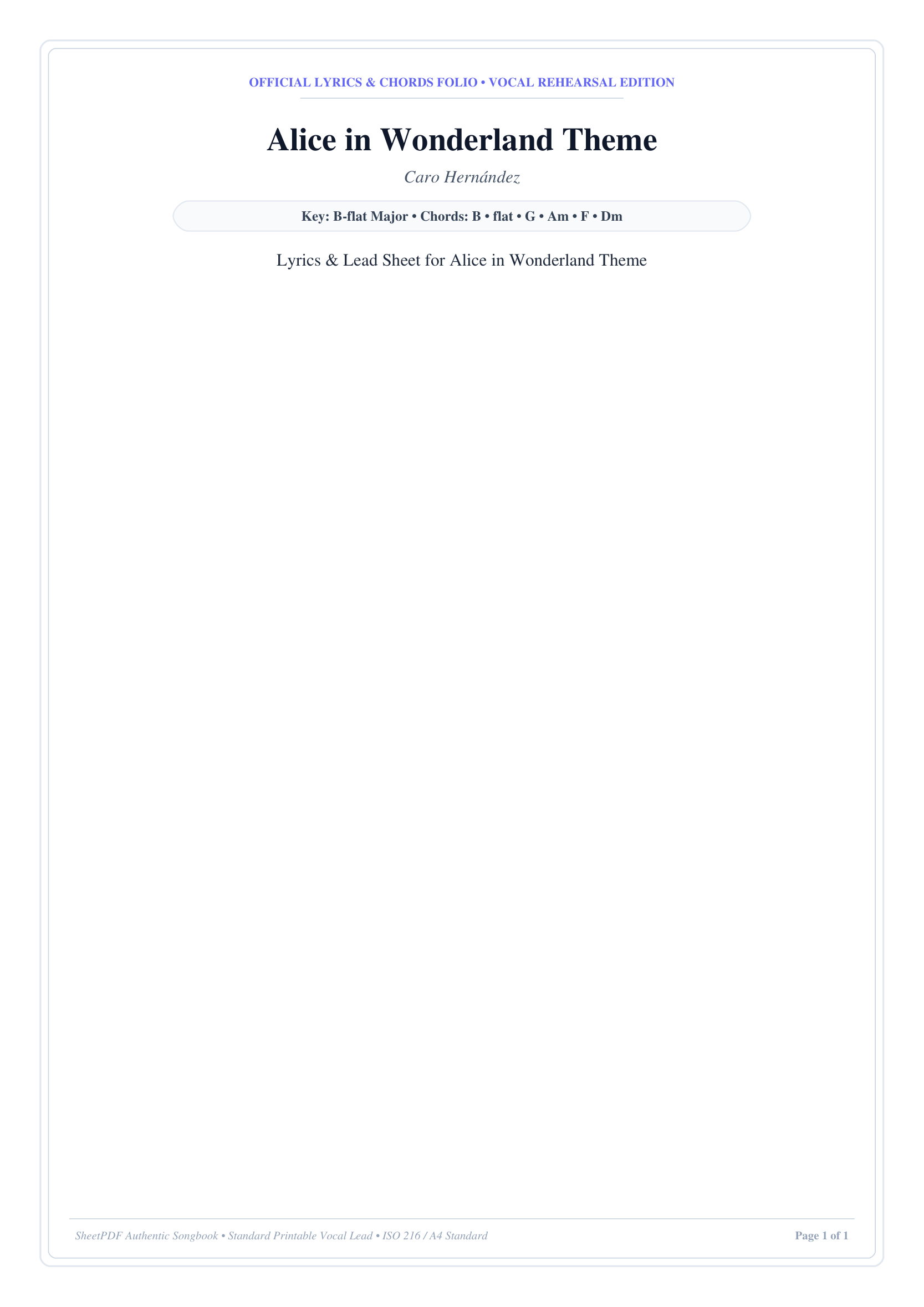 Alice in Wonderland Theme Piano Sheet Music Page 1 Free PDF