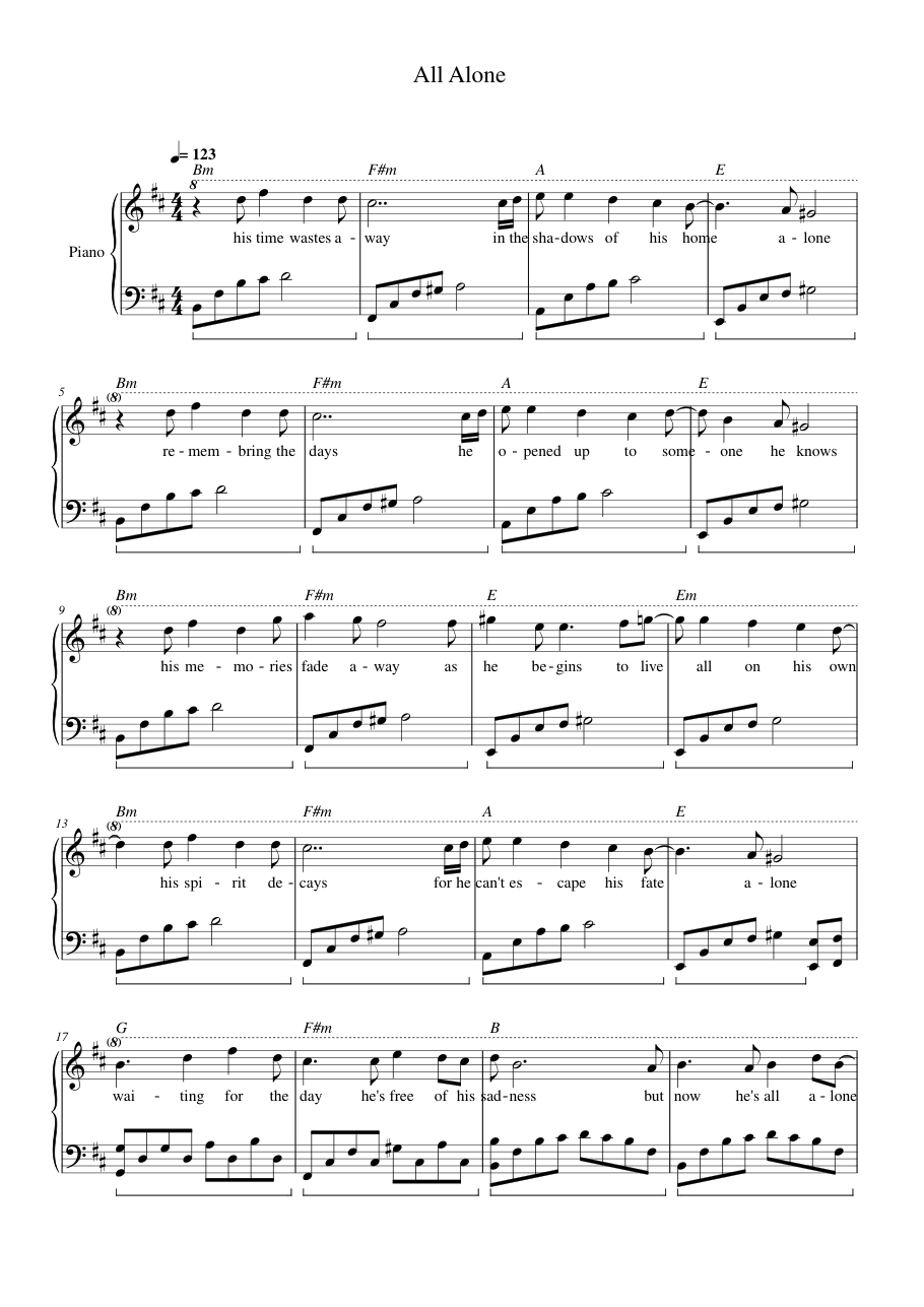 All Alone Piano Sheet Music Page 1 Free PDF