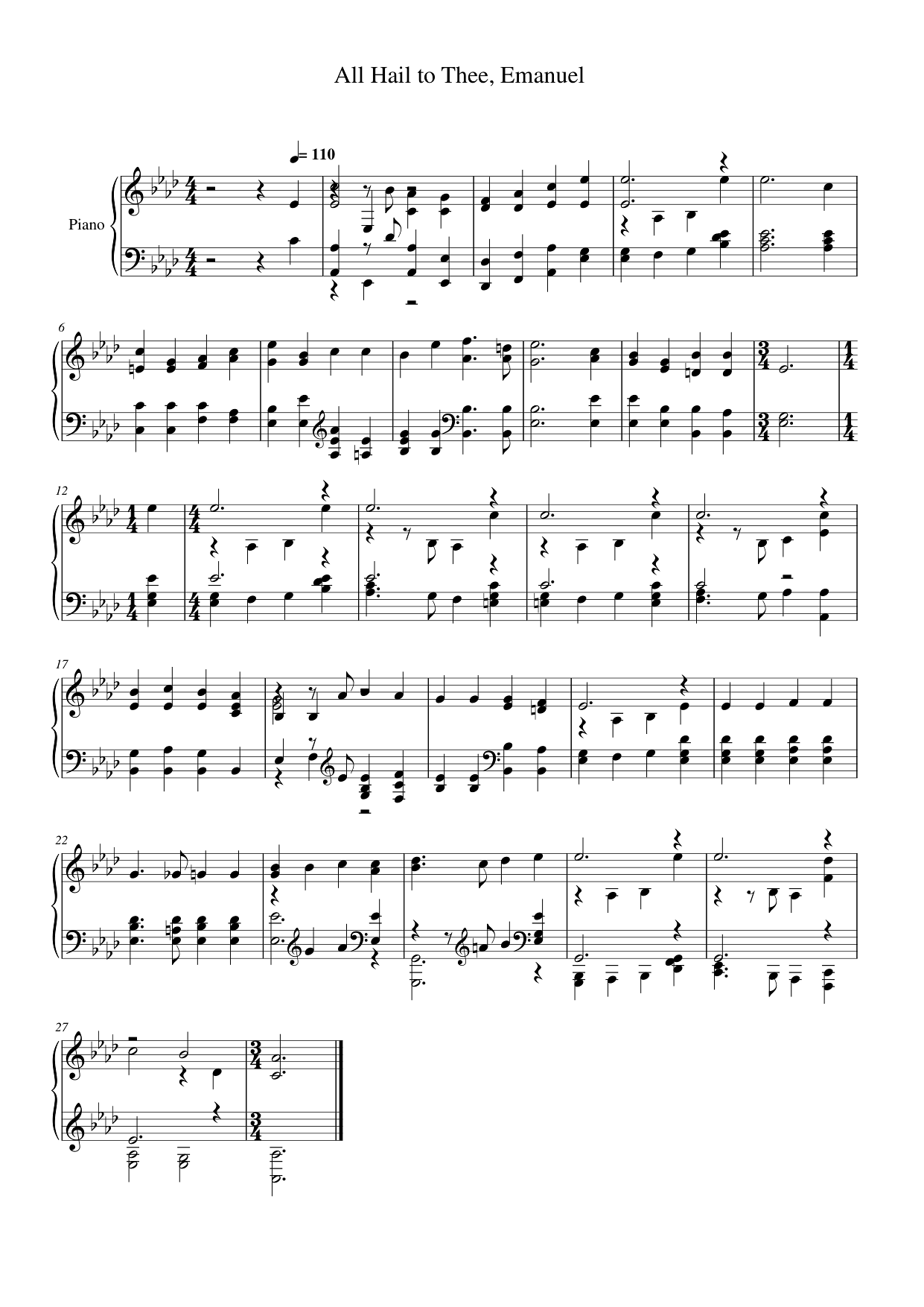 All Hail to Thee, Emanuel Piano Sheet Music Page 1 Free PDF