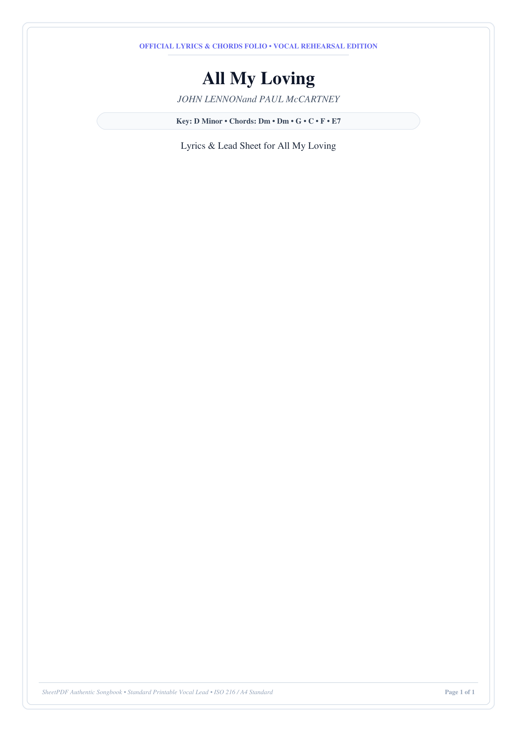 All My Loving Piano Sheet Music Page 1 Free PDF
