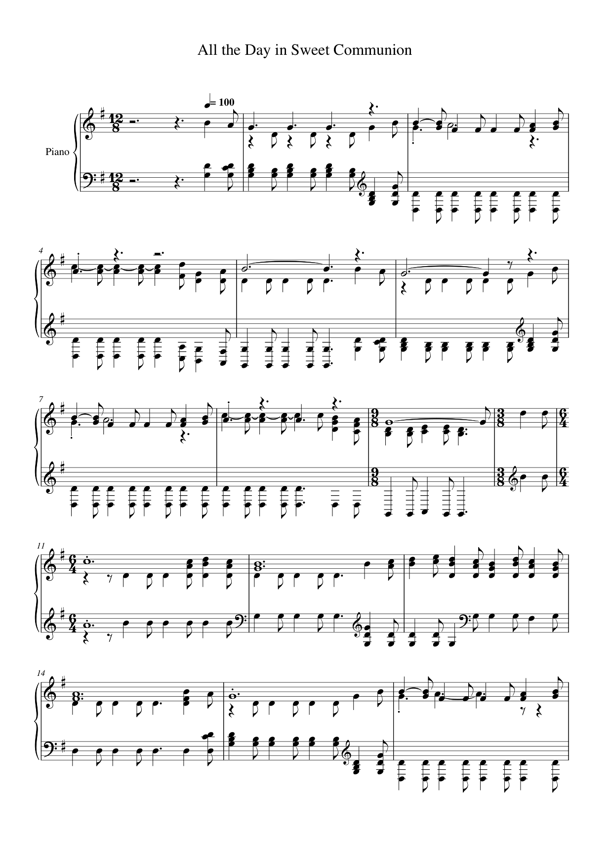 All the Day in Sweet Communion Piano Sheet Music Page 1 Free PDF