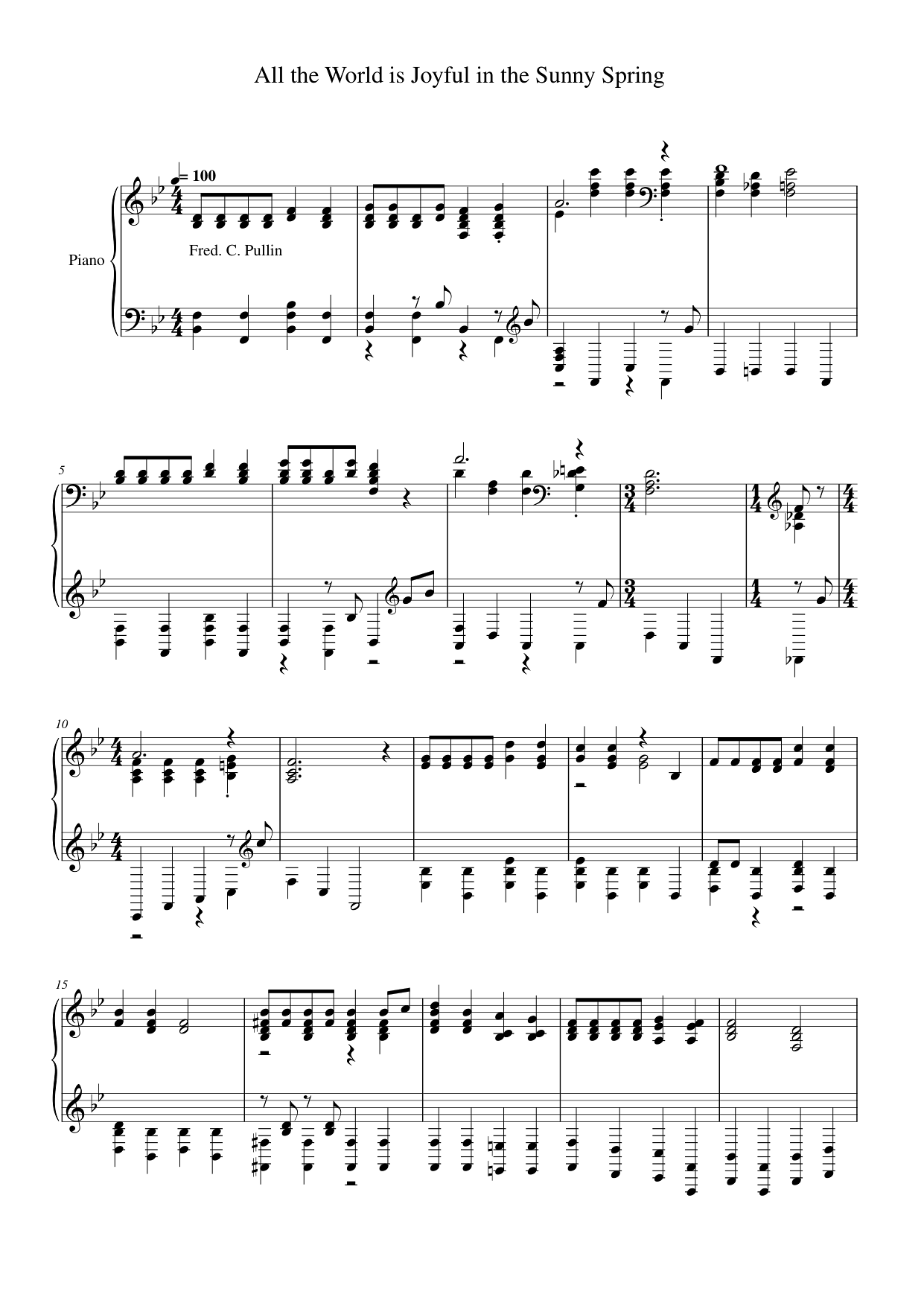 All the World is Joyful in the Sunny Spring Piano Sheet Music Page 1 Free PDF