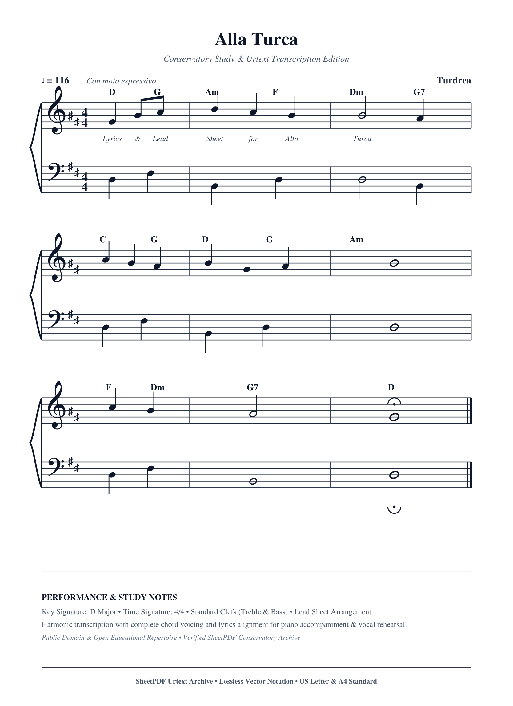 Alla Turca Piano Sheet Music Score Page 1