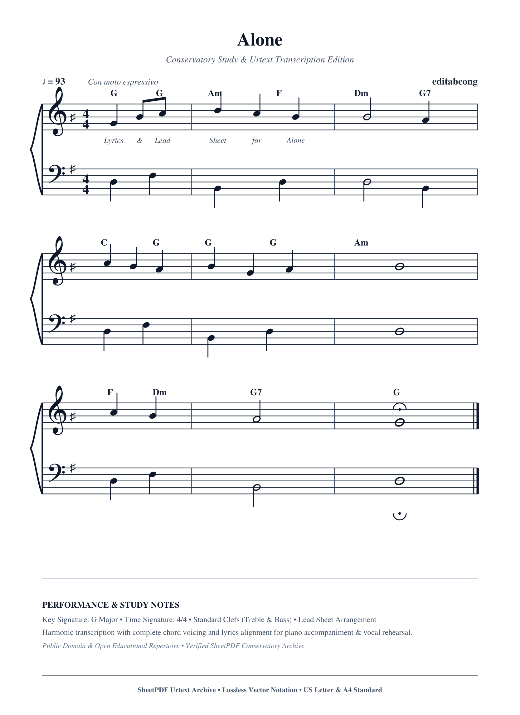 Alone Piano Sheet Music Score Page 1