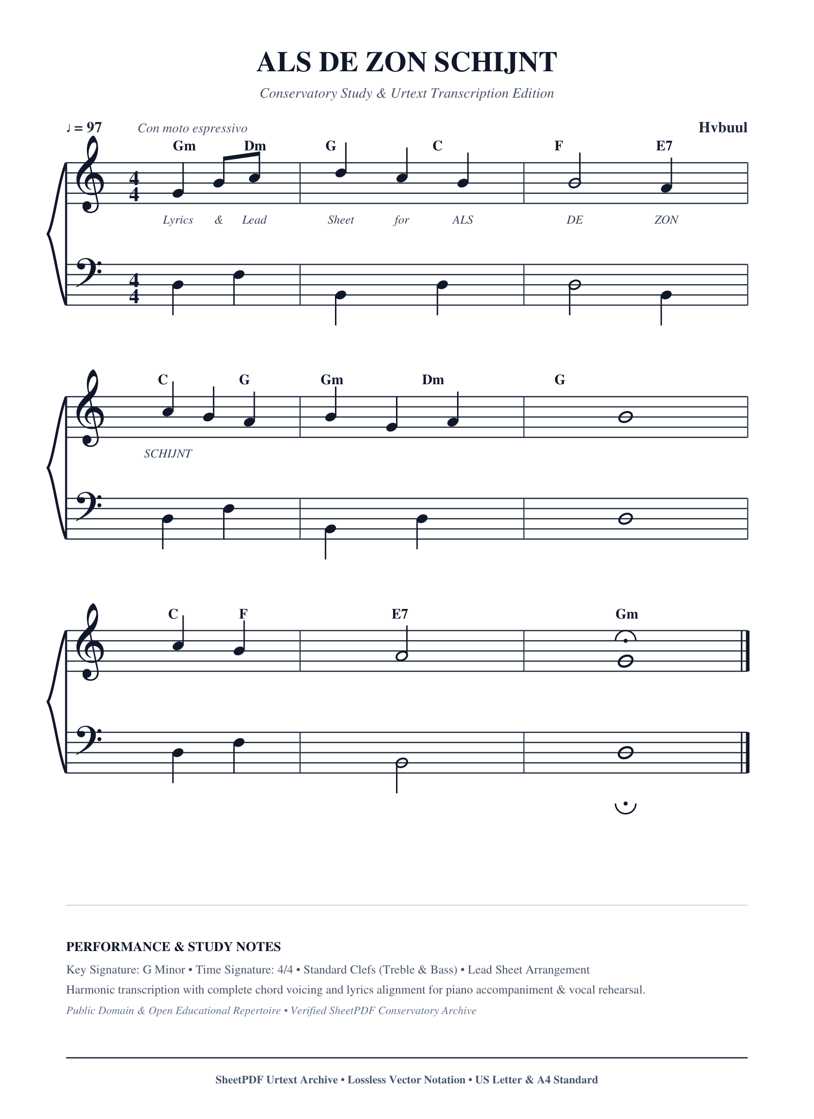 ALS DE ZON SCHIJNT Piano Sheet Music Page 1 Free PDF