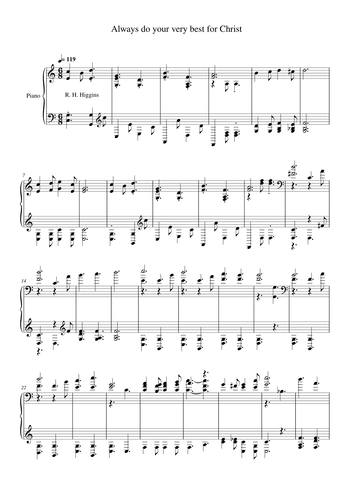 Always do your very best for Christ Piano Sheet Music Page 1 Free PDF
