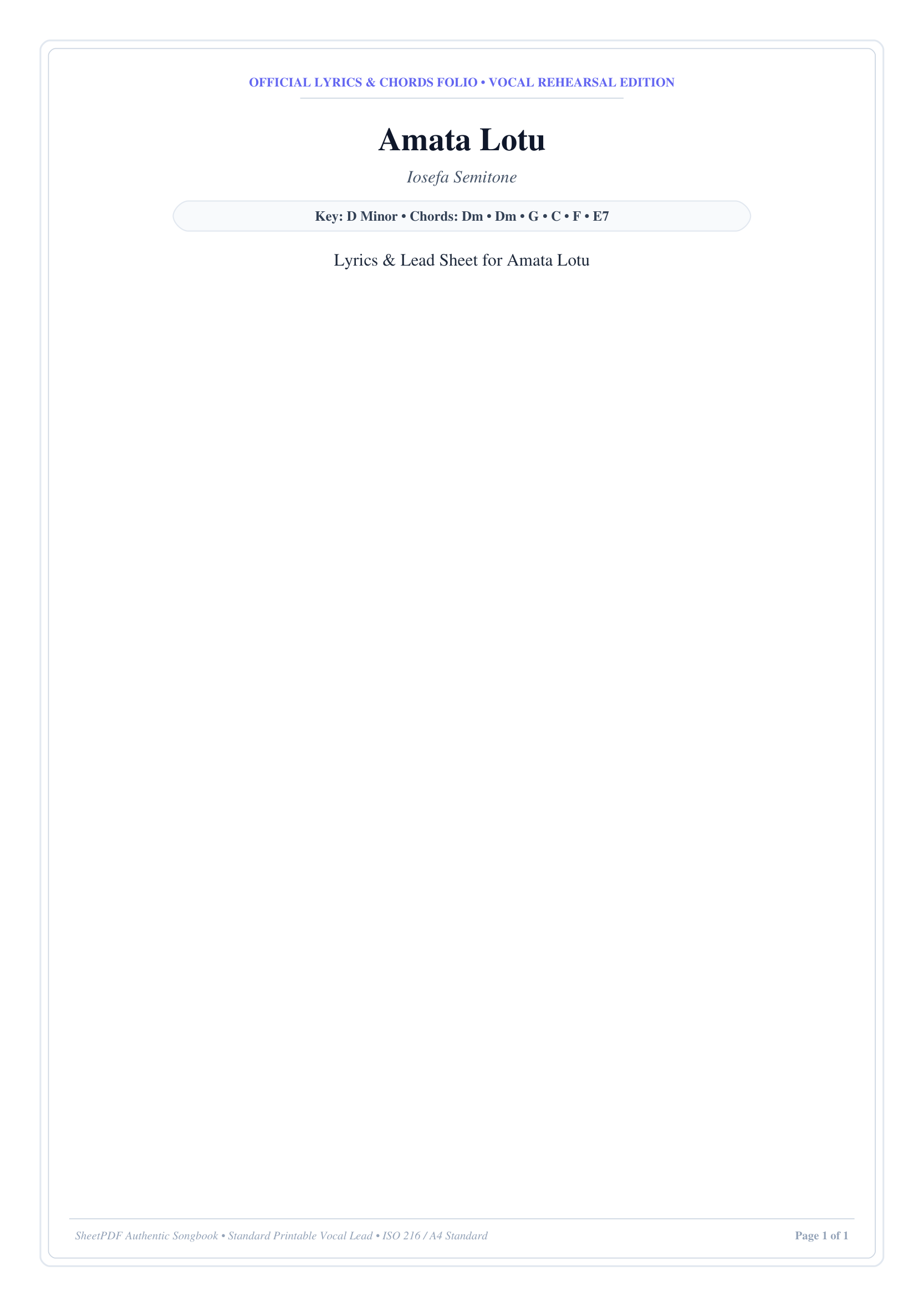 Amata Lotu Piano Sheet Music Page 1 Free PDF