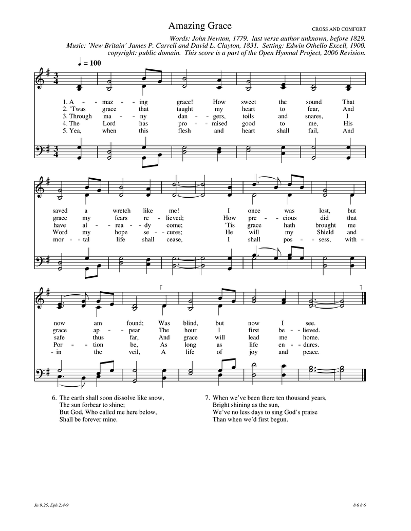 Amazing Grace Piano Sheet Music Page 1 Free PDF