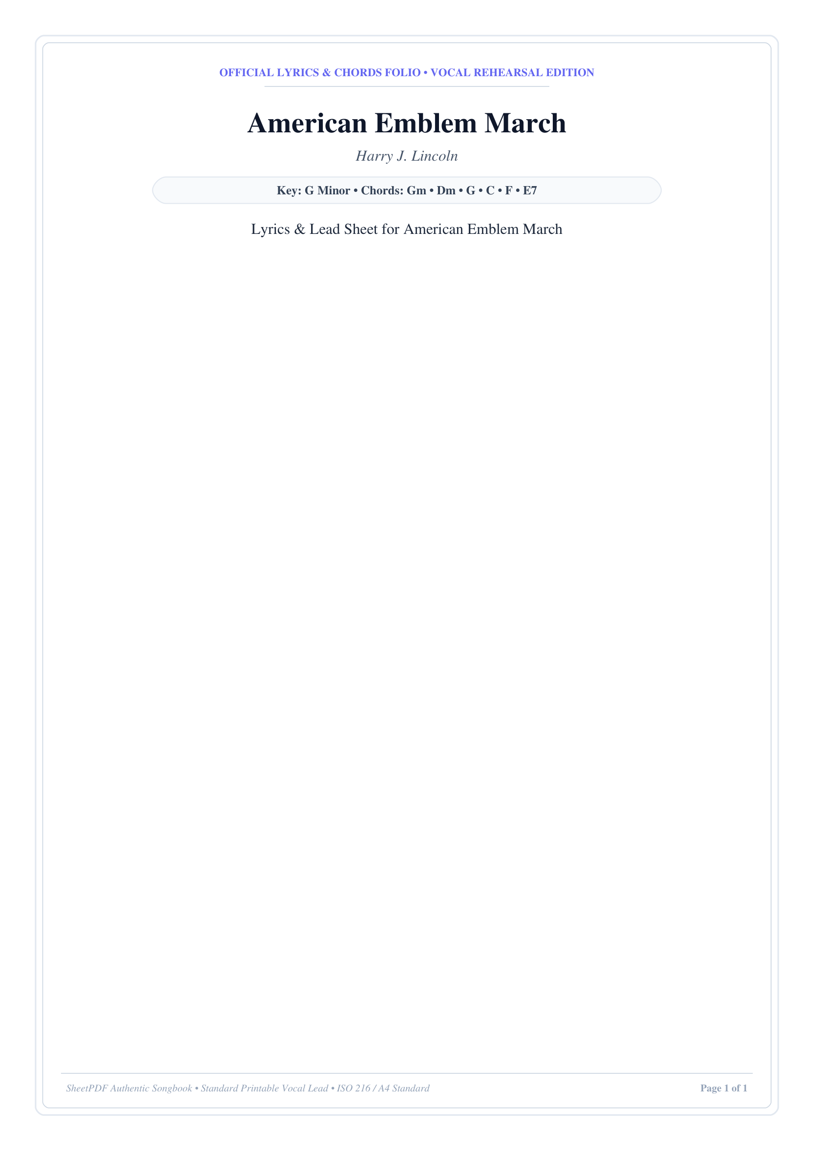 American Emblem March Piano Sheet Music Page 1 Free PDF