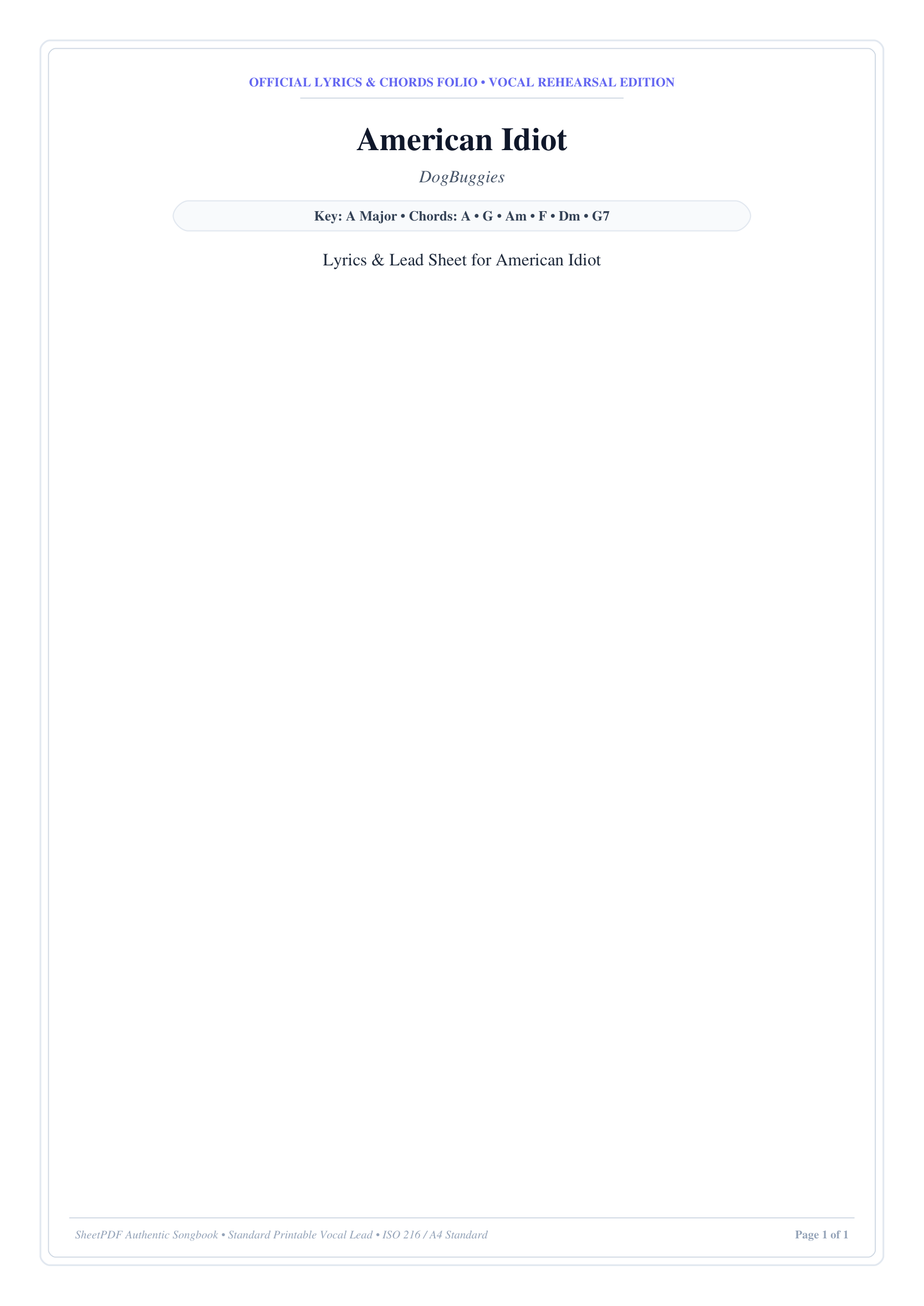 American Idiot Piano Sheet Music Page 1 Free PDF