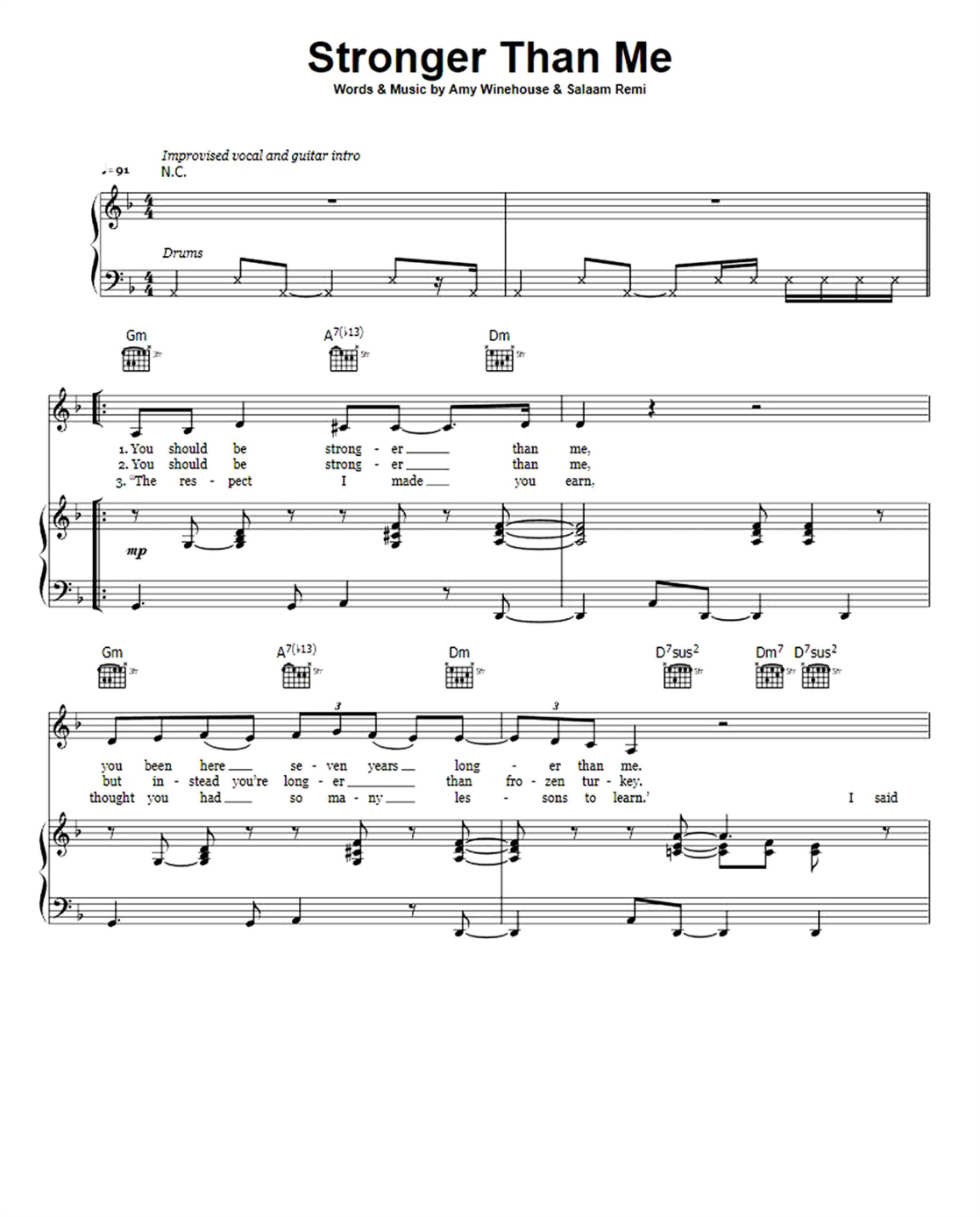 Stronger Than Me Piano Sheet Music Score Page 1