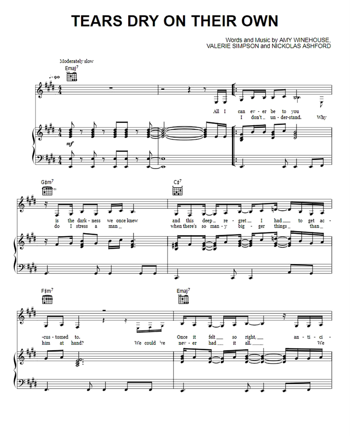 Tears Dry On Their Own Piano Sheet Music Page 1 Free PDF