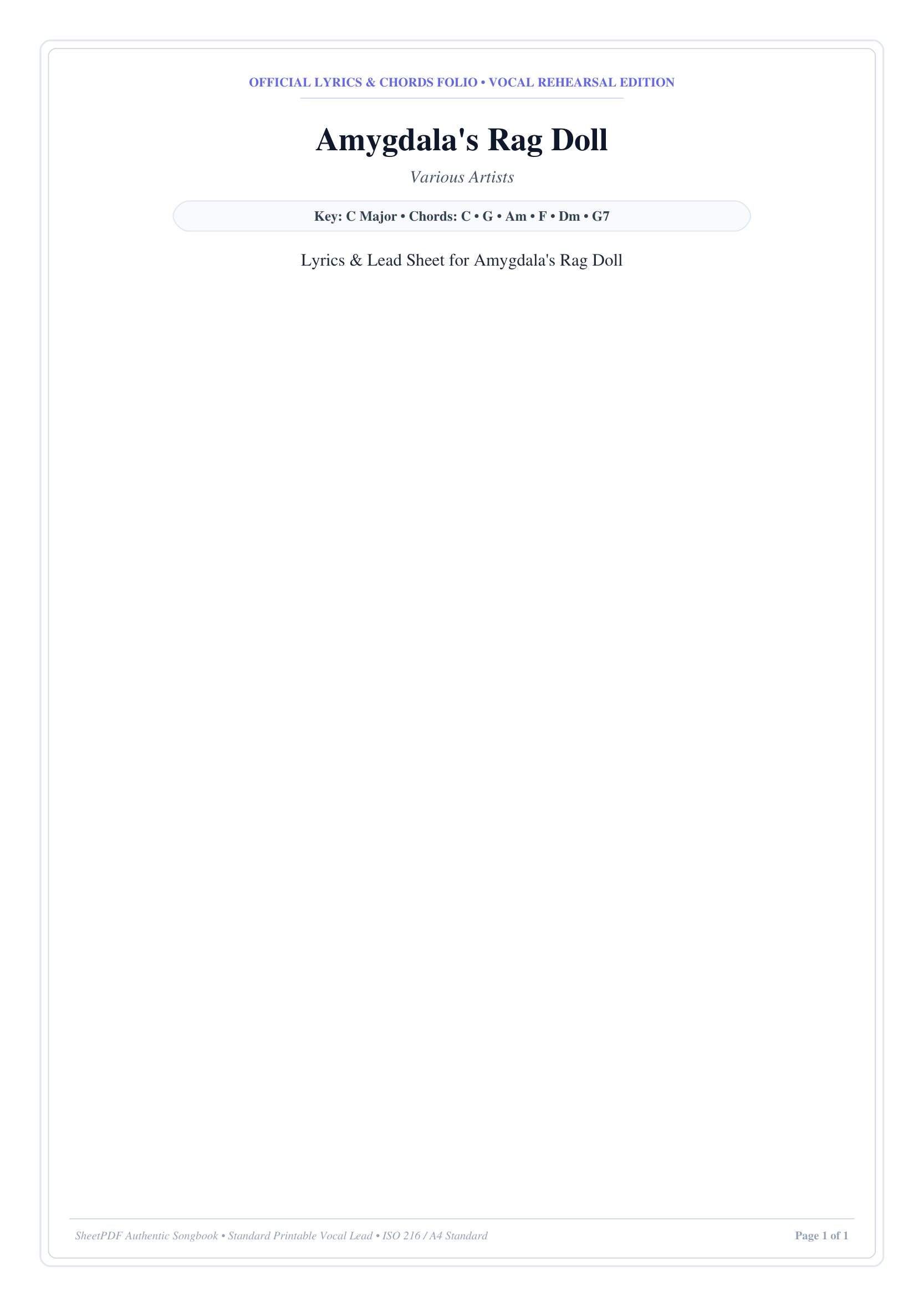 Amygdala's Rag Doll Piano Sheet Music Score Page 1