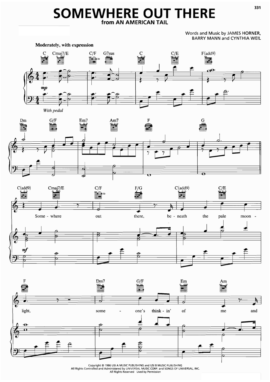 Somewhere Out There Piano Sheet Music Page 1 Free PDF