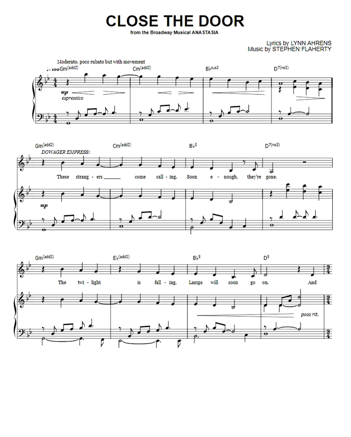 Close The Door Piano Sheet Music Score Page 1