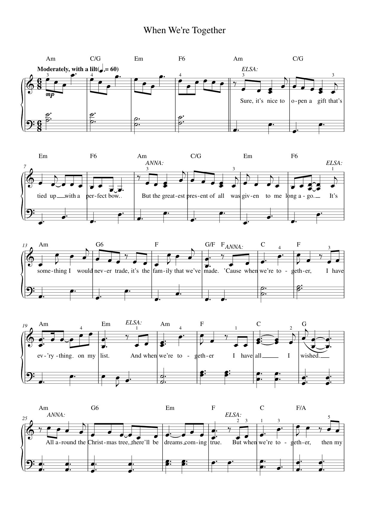 When We're Together Piano Sheet Music Page 1 Free PDF