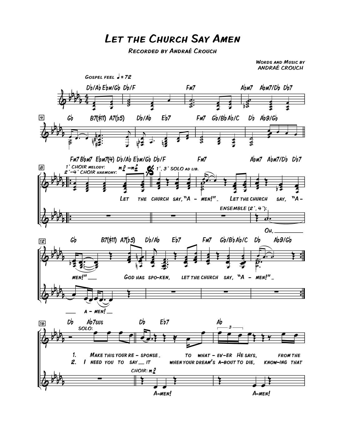 Let The Church Say Amen Piano Sheet Music Page 1 Free PDF